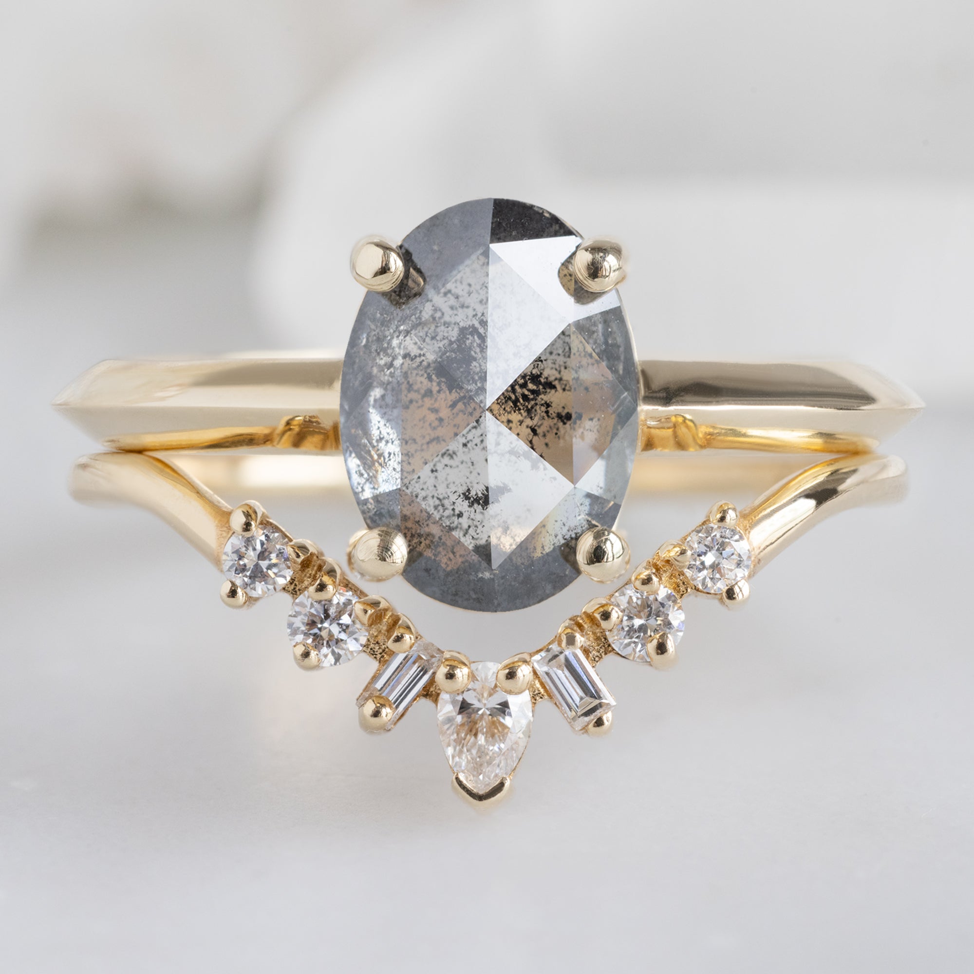 The Bryn Ring | 1.41ct Oval Salt and Pepper Diamond in 14K Yellow Gold