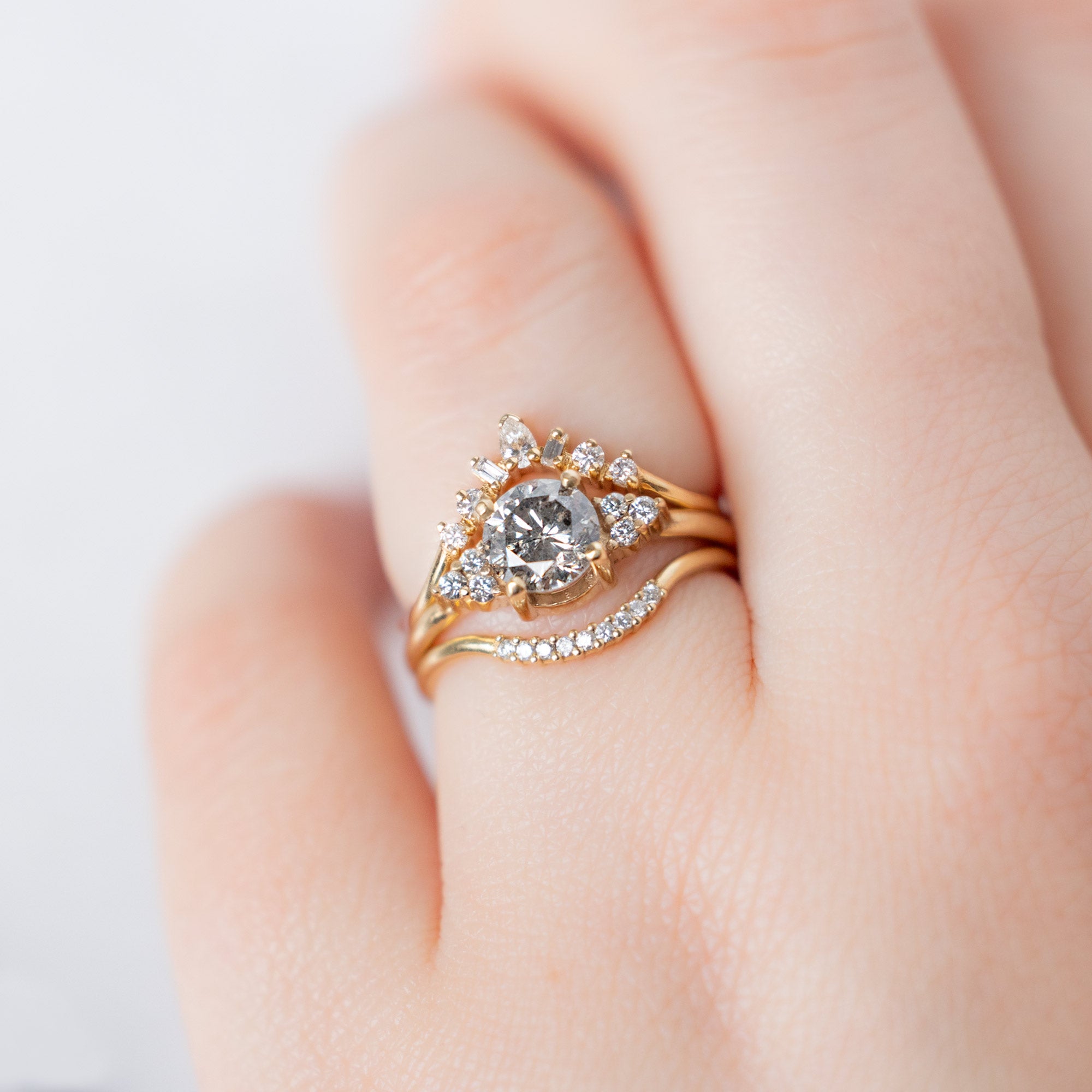 buy:geometric-white-diamond-sunburst-stacking-band-14k-or-18k-yellow-gold,the-ivy-ring-1-01ct-round-salt-and-pepper-diamond-in-14k-yellow-gold,white-diamond-pave-arc-stacking-band-14k-or-18k-yellow-gold
