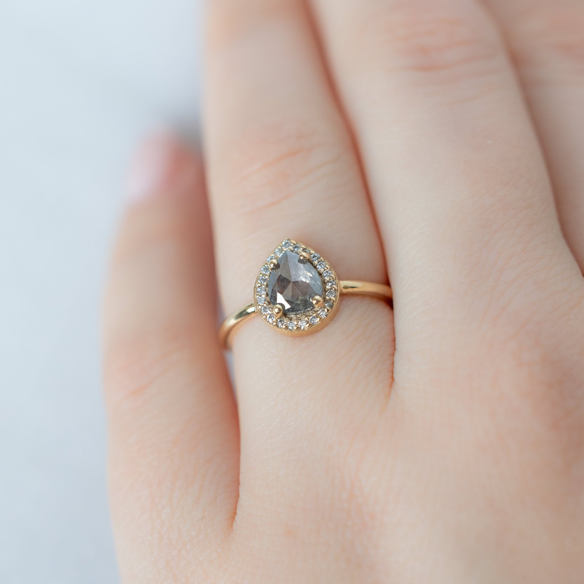 The Dahlia Ring | Build Your Own Pear Salt and Pepper Diamond Engagement Ring