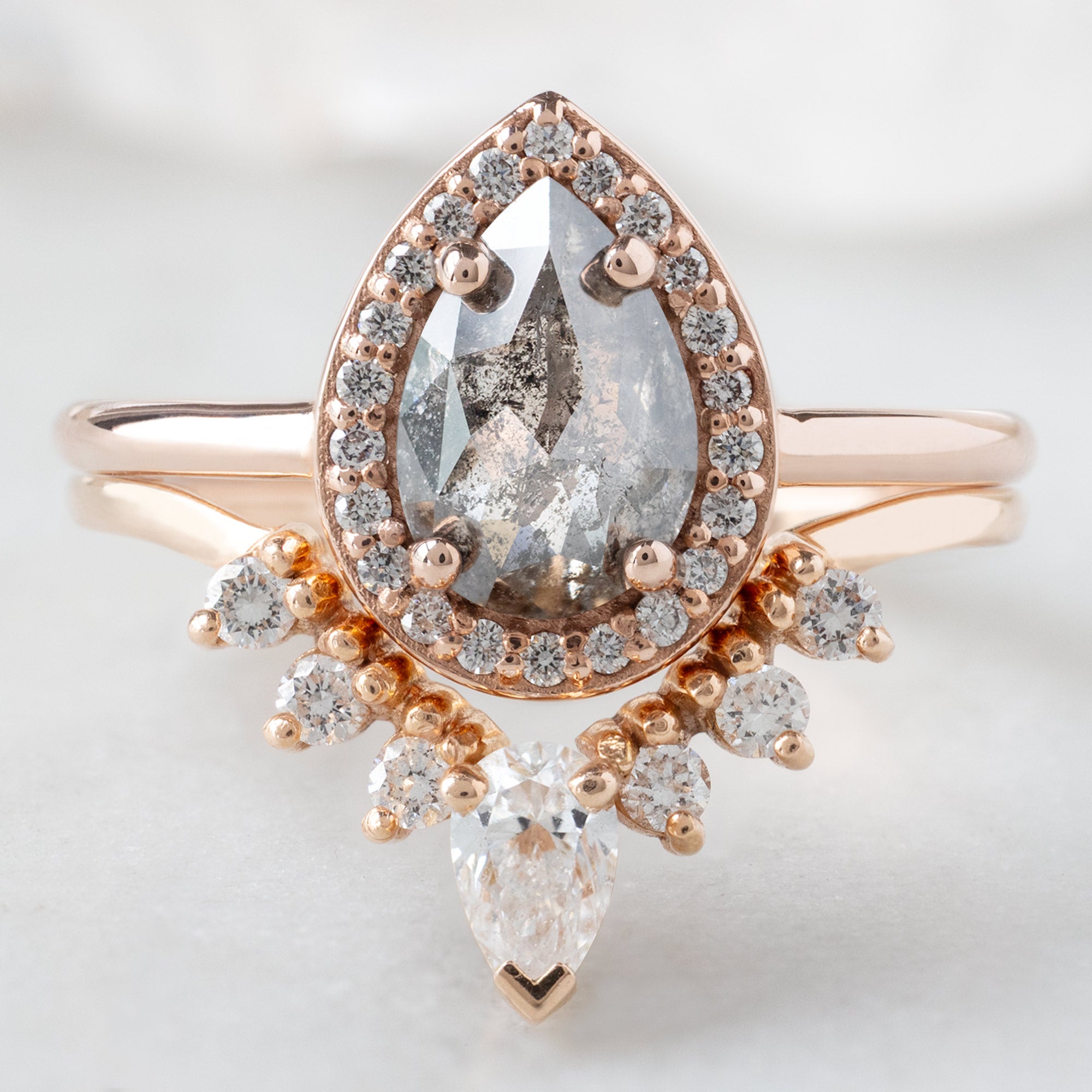 The Dahlia Ring | Build Your Own Pear Salt and Pepper Diamond Engagement Ring