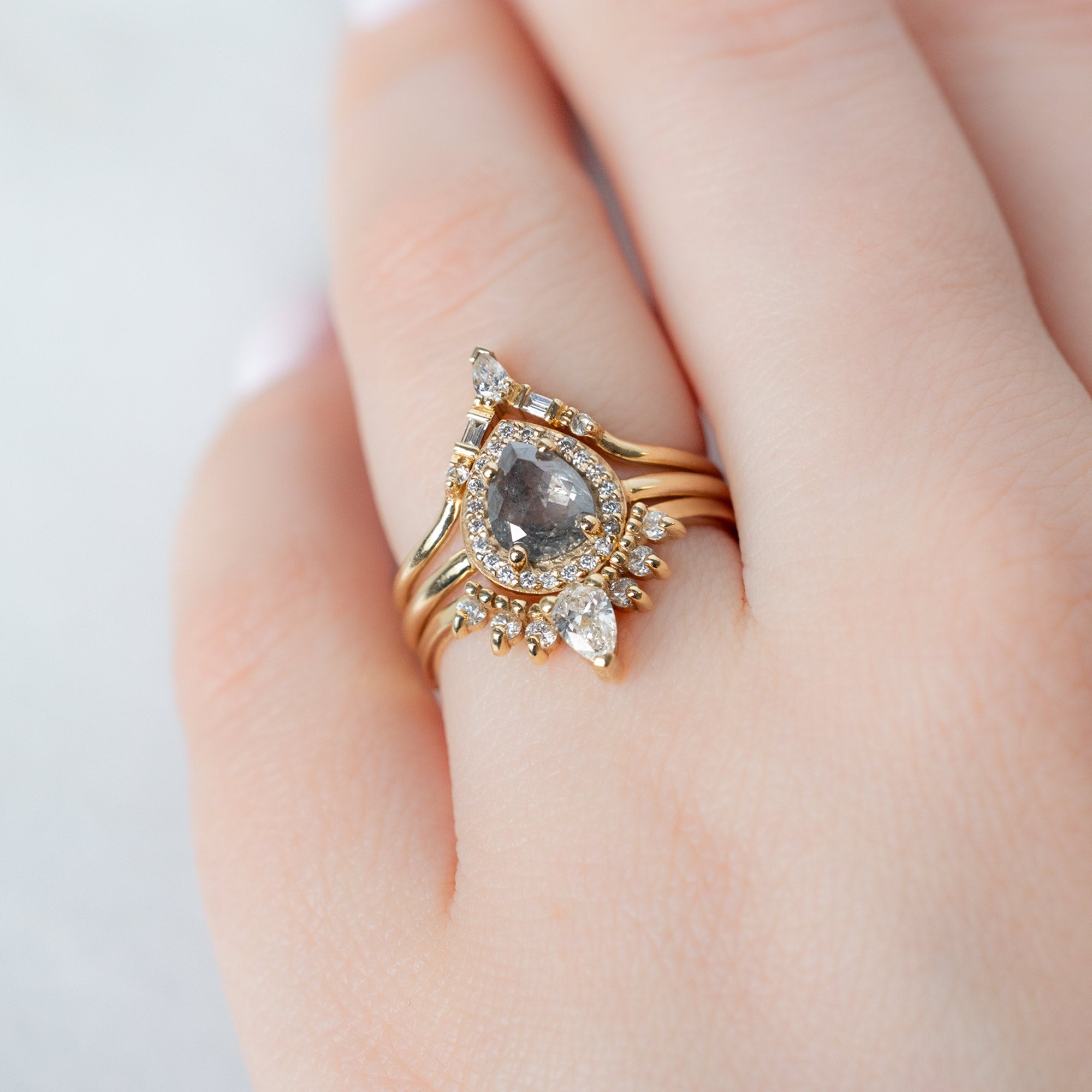 The Dahlia Ring | Build Your Own Pear Salt and Pepper Diamond Engagement Ring