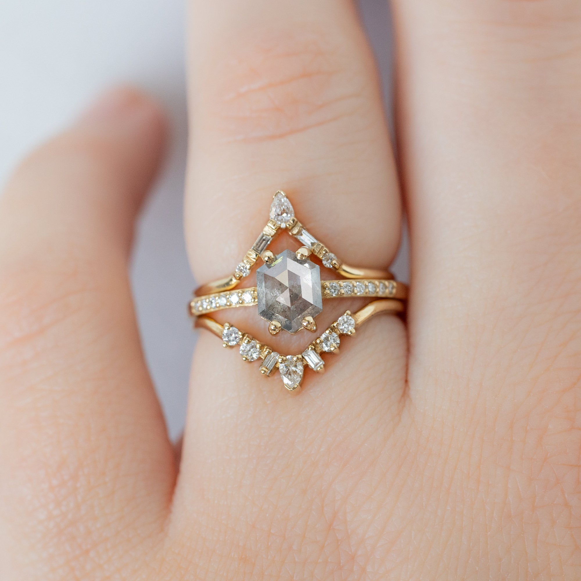buy:white-diamond-tiara-stacking-band-14k-or-18k-yellow-gold,the-willow-ring-99ct-hexagon-salt-and-pepper-diamond-in-14k-yellow-gold,geometric-white-diamond-sunburst-stacking-band-14k-or-18k-yellow-gold