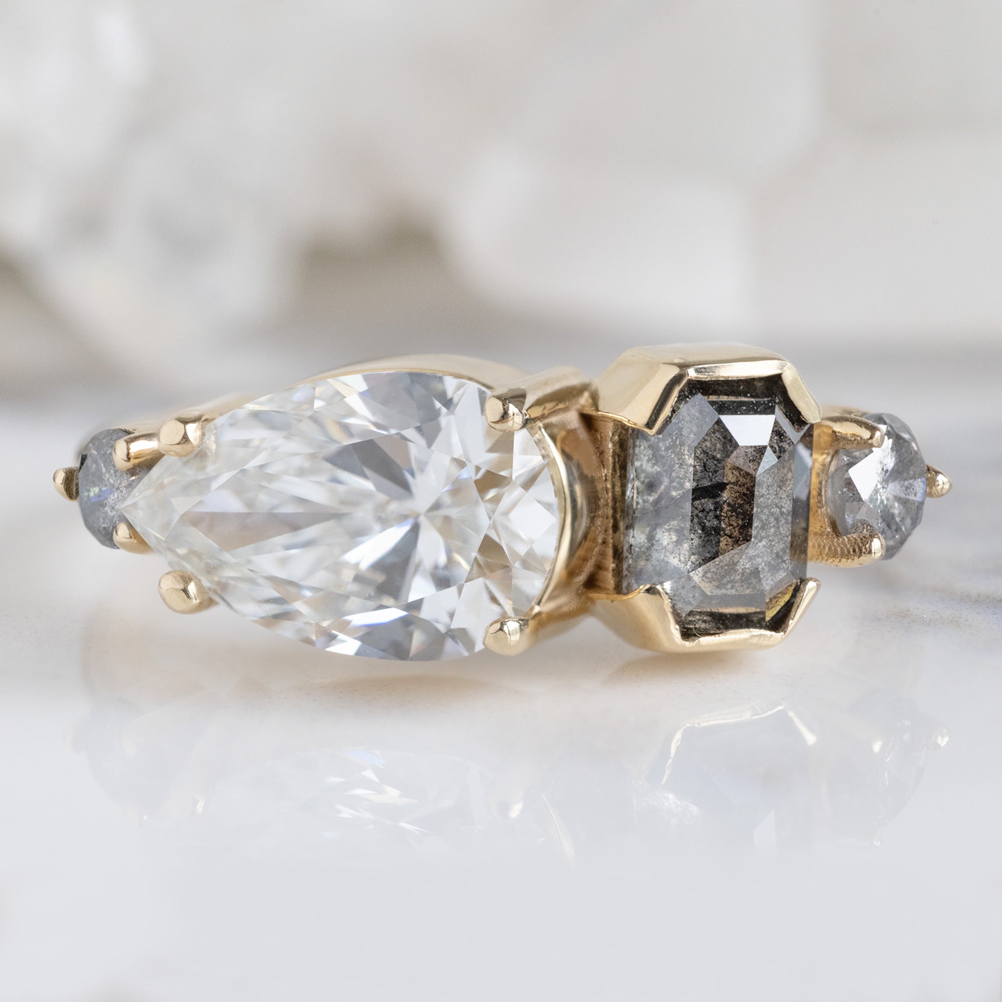 The Line Ring | 1.54ct Pear Lab Grown White Diamond in 14K Yellow Gold