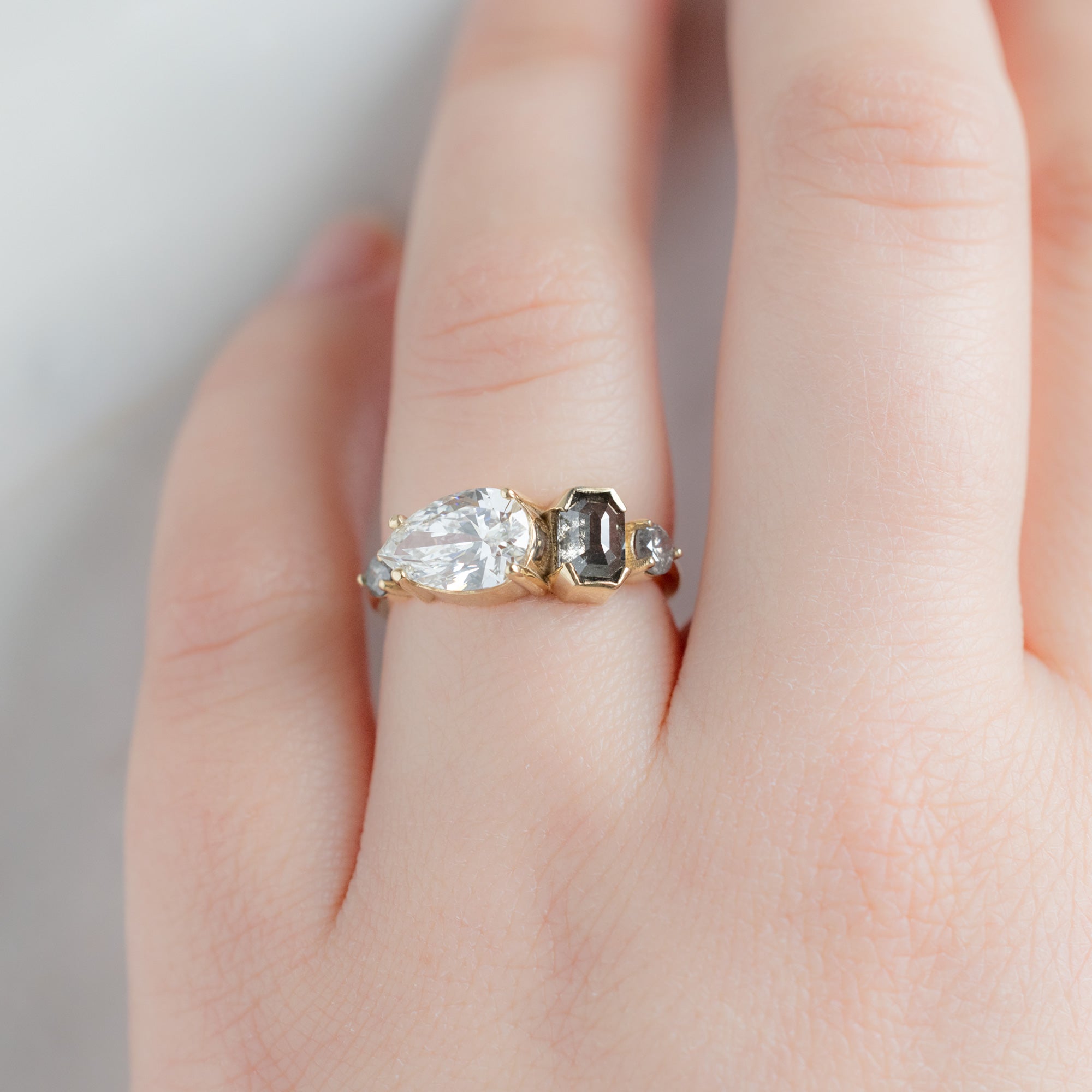 The Line Ring | 1.54ct Pear Lab Grown White Diamond in 14K Yellow Gold