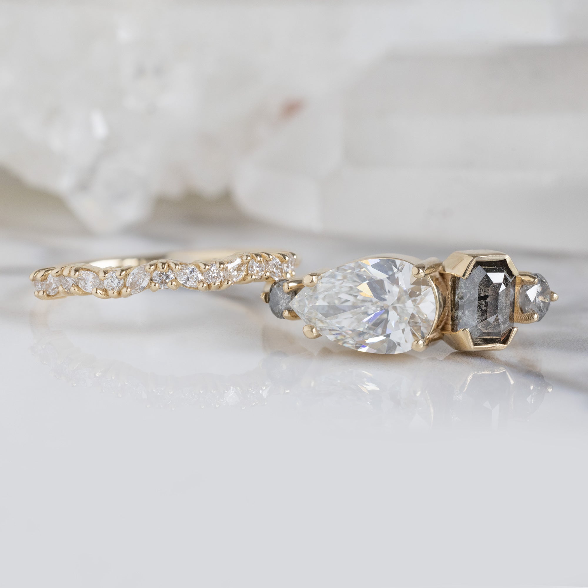 The Line Ring | 1.54ct Pear Lab Grown White Diamond in 14K Yellow Gold