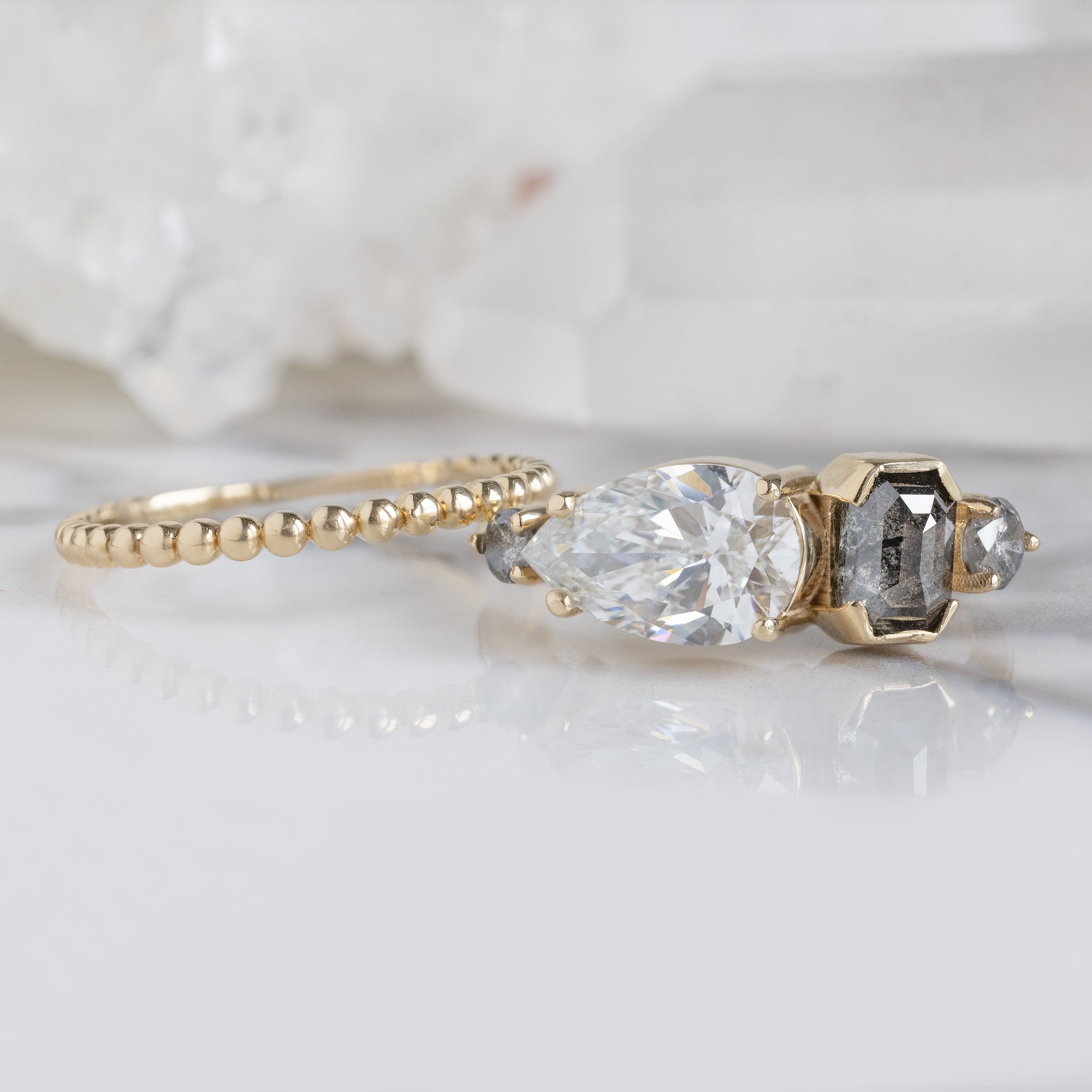 The Line Ring | 1.54ct Pear Lab Grown White Diamond in 14K Yellow Gold