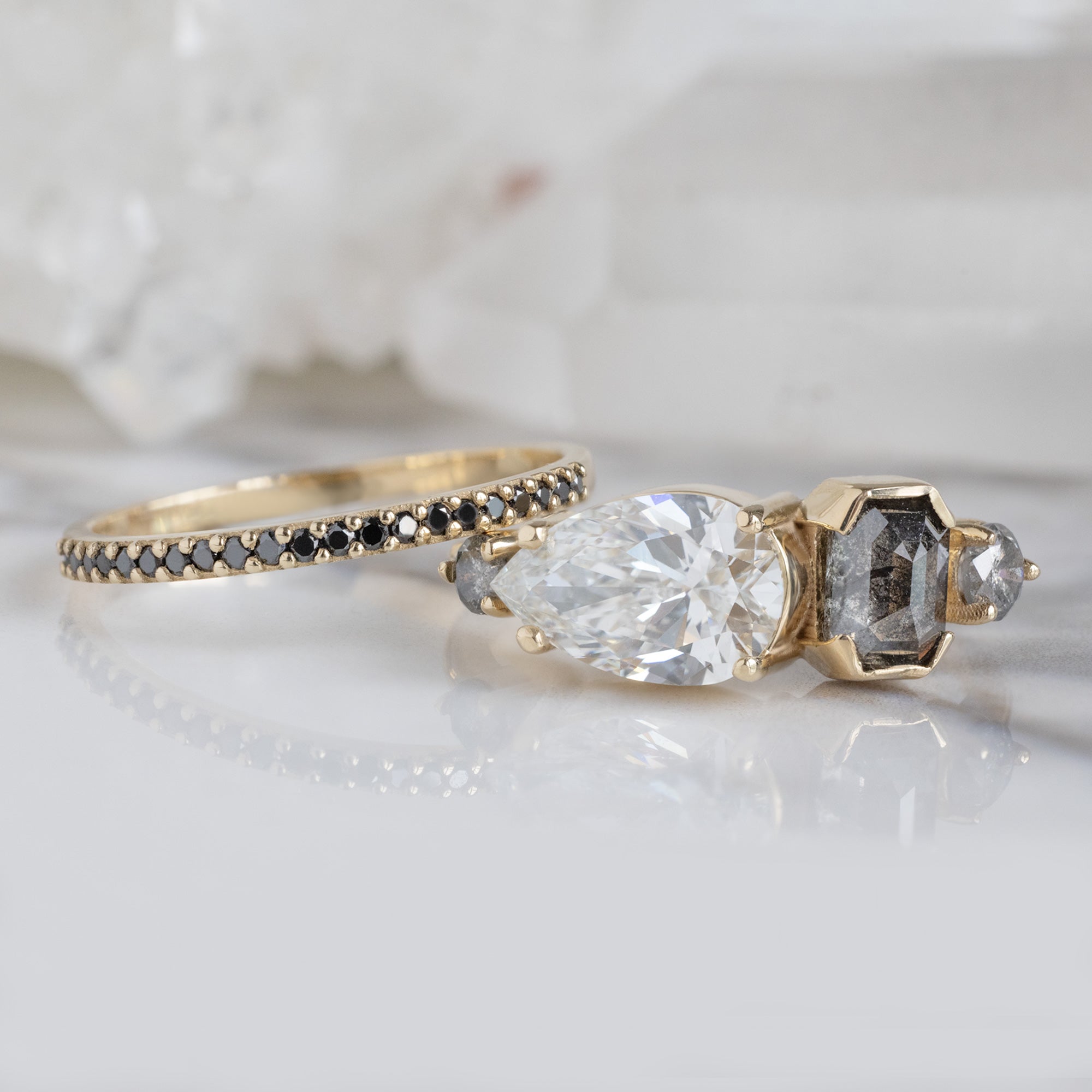 The Line Ring | 1.54ct Pear Lab Grown White Diamond in 14K Yellow Gold