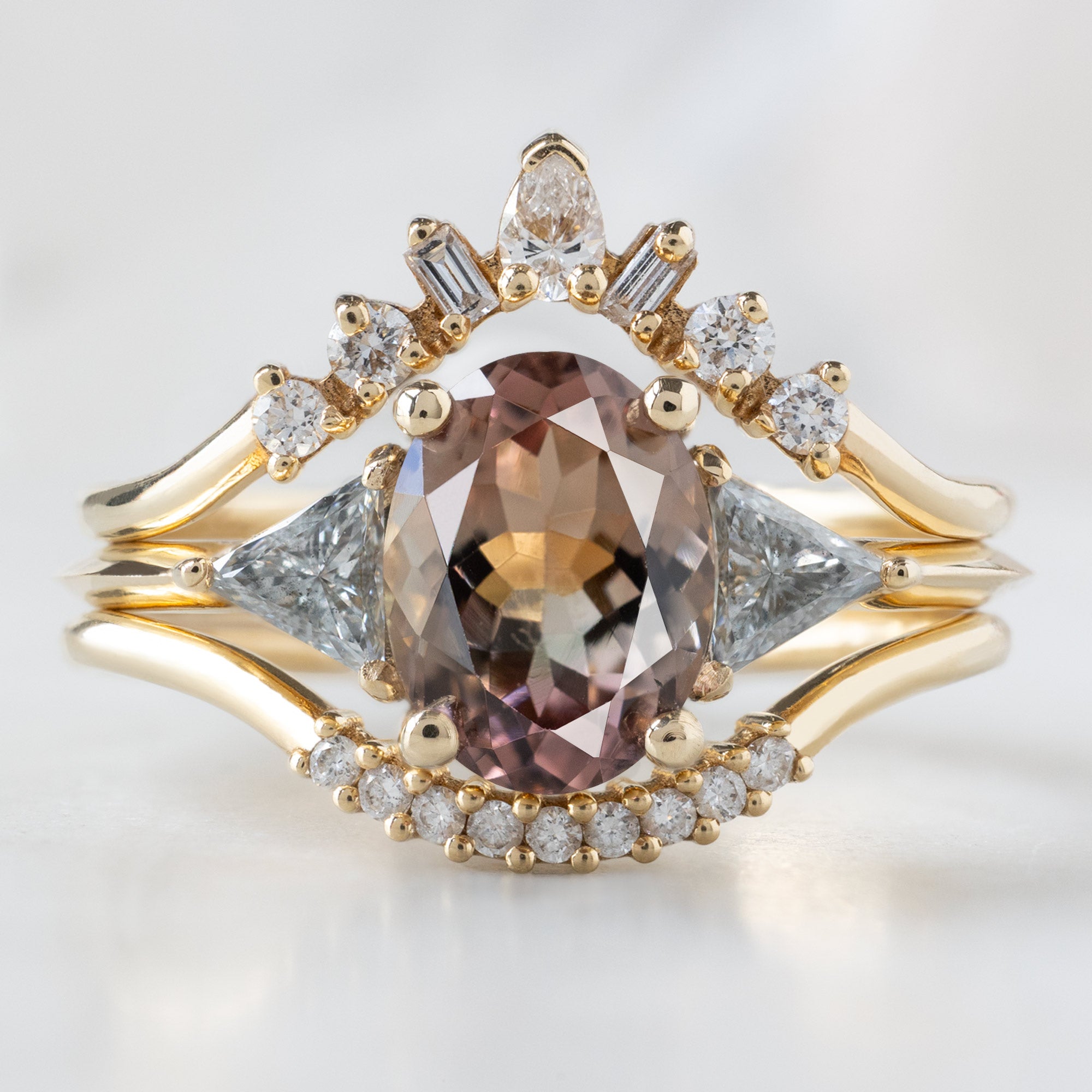 buy:geometric-white-diamond-sunburst-stacking-band-14k-or-18k-yellow-gold,the-jade-ring-1-26ct-oval-bicolor-tourmaline-in-14k-yellow-gold,white-diamond-pave-arc-stacking-band-14k-or-18k-yellow-gold