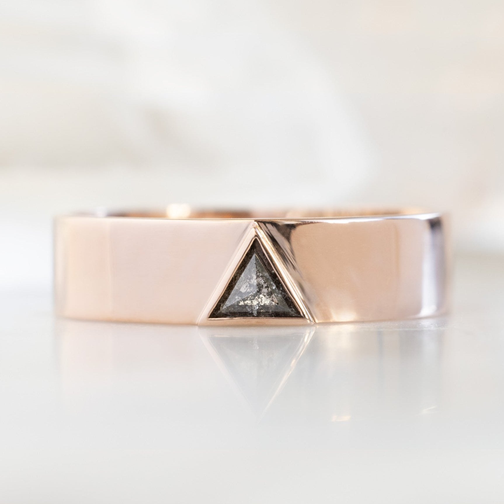 The Cigar Band with a Trillion Salt and Pepper Diamond | Yellow, Rose or White Gold