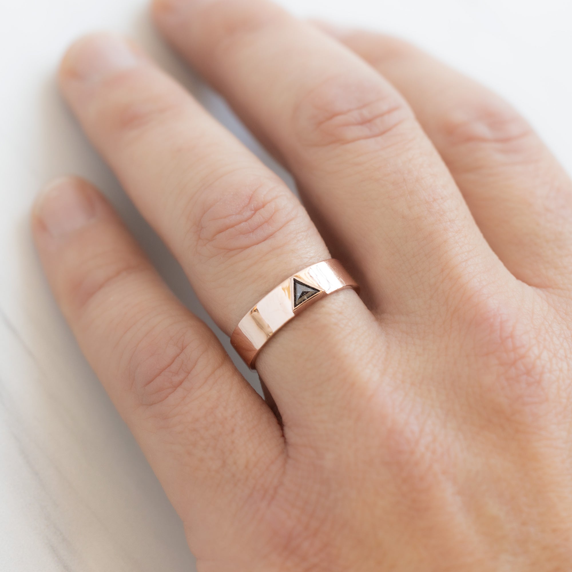 The Cigar Band with a Trillion Salt and Pepper Diamond | Yellow, Rose or White Gold