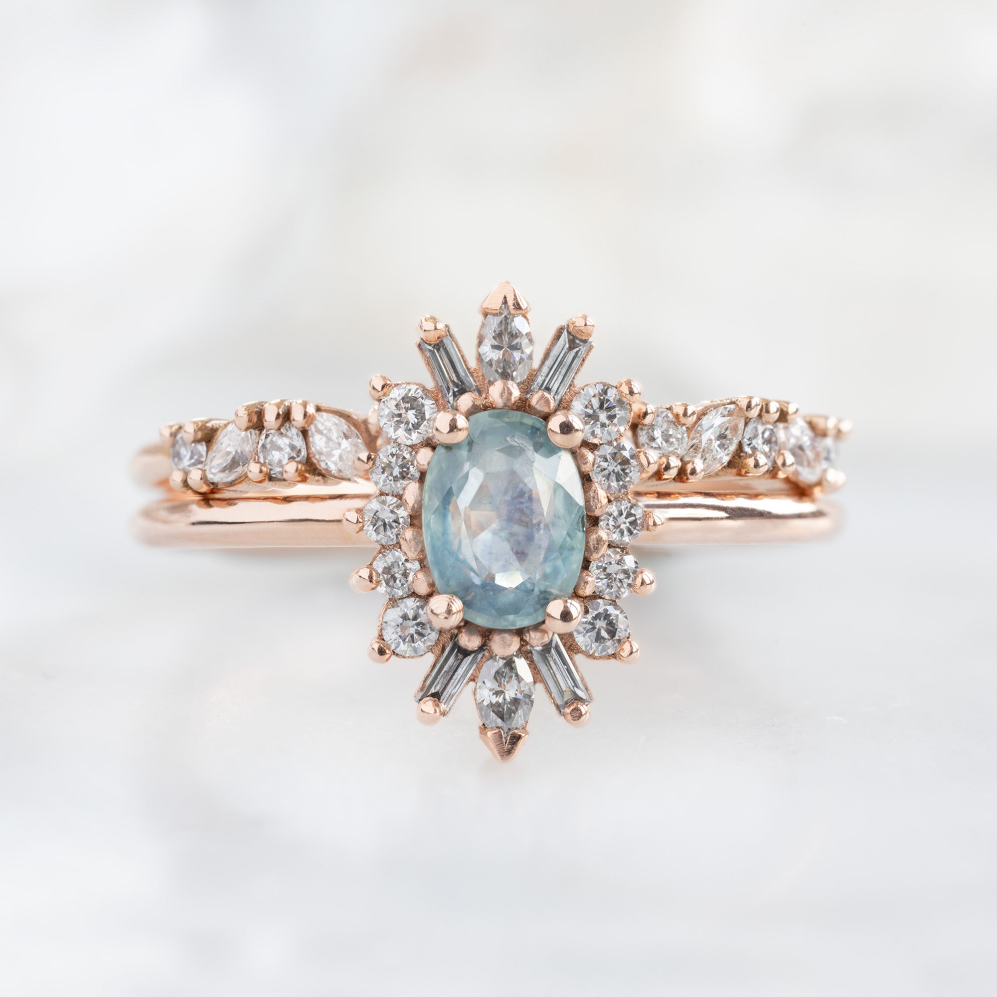 The Camellia Ring | 0.63ct Oval Montana Sapphire in 14K Rose Gold