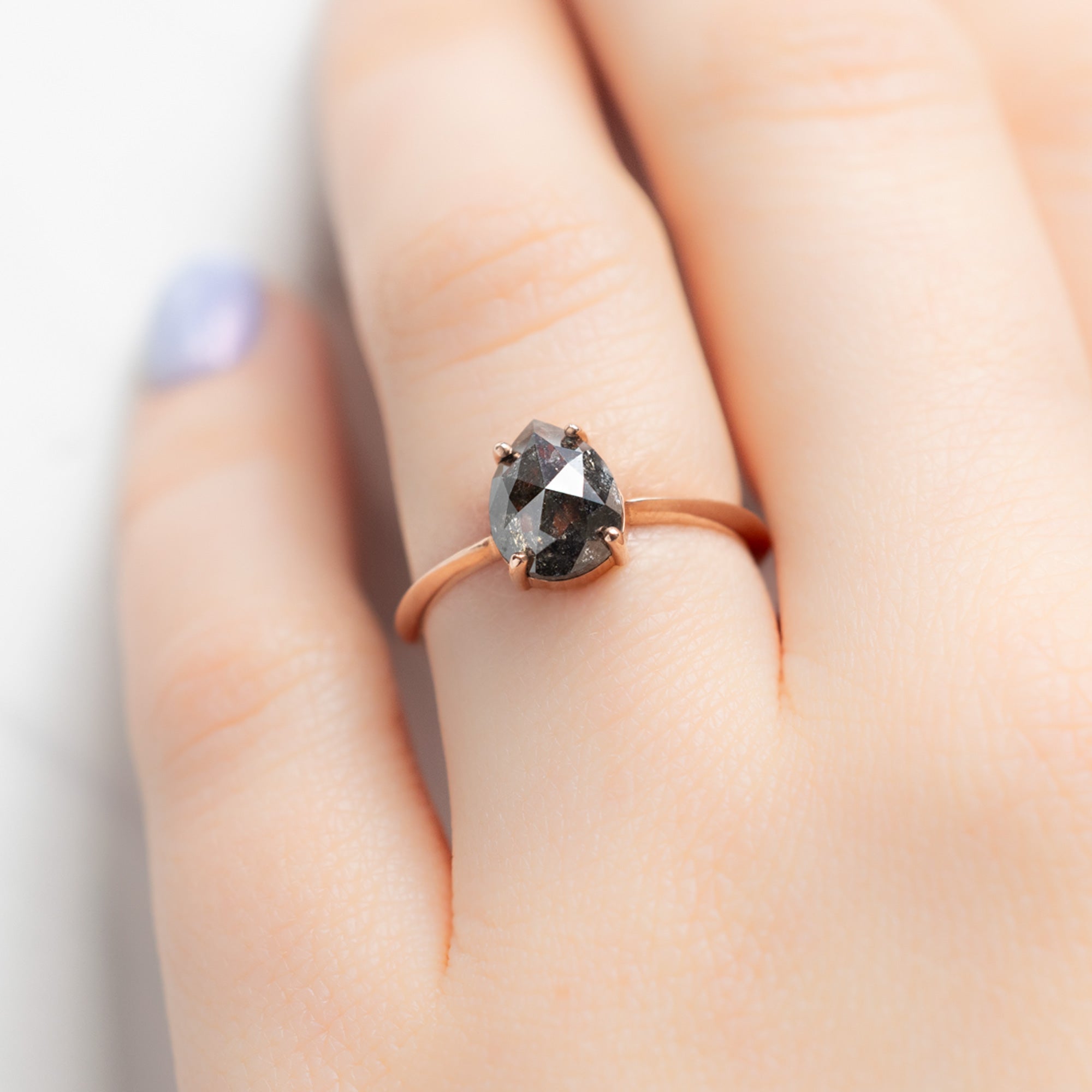 The Bryn Ring | 1.38ct Pear Salt and Pepper Diamond in 14K Rose Gold