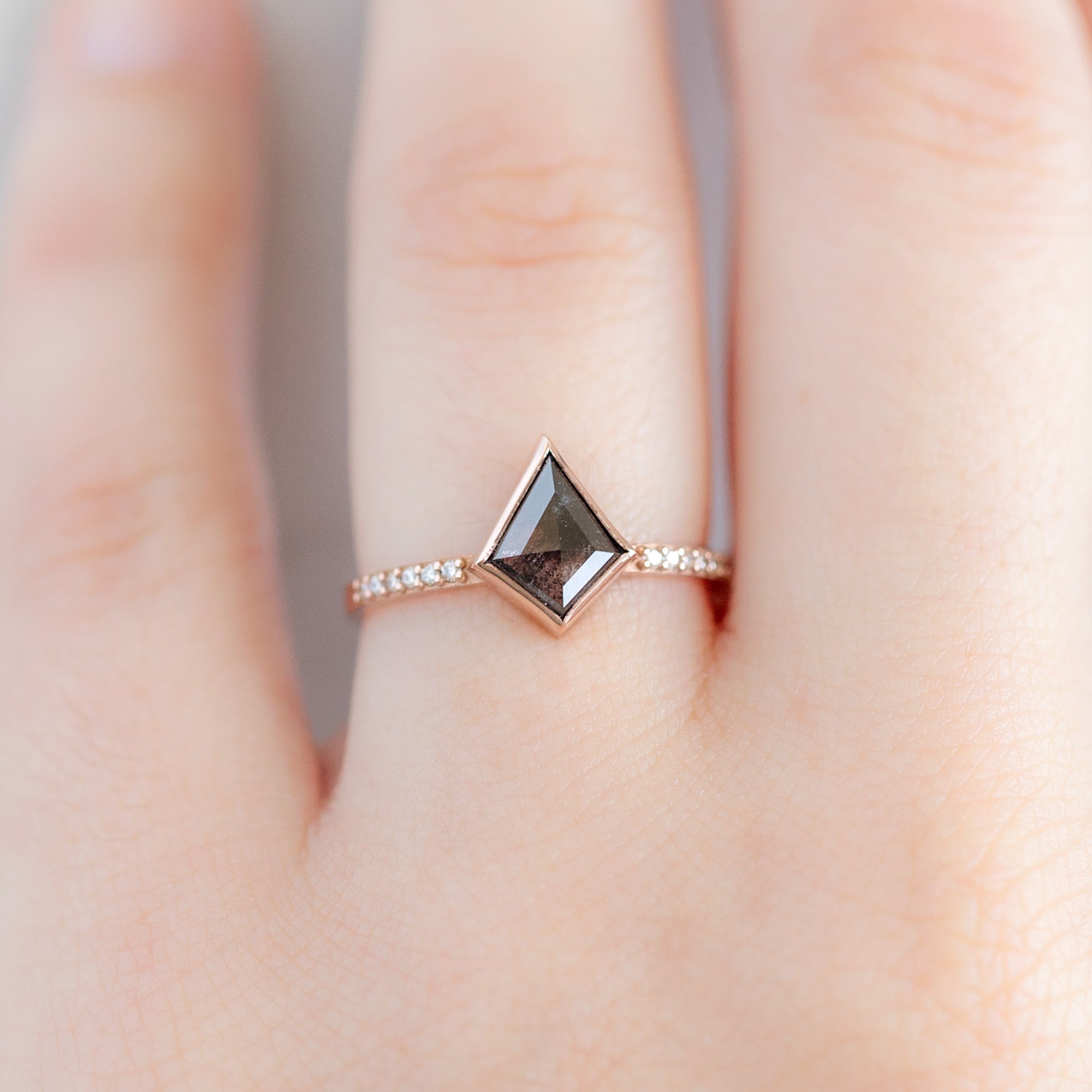 The Willow Ring | 0.92ct Kite Salt and Pepper Diamond in 14K Rose Gold