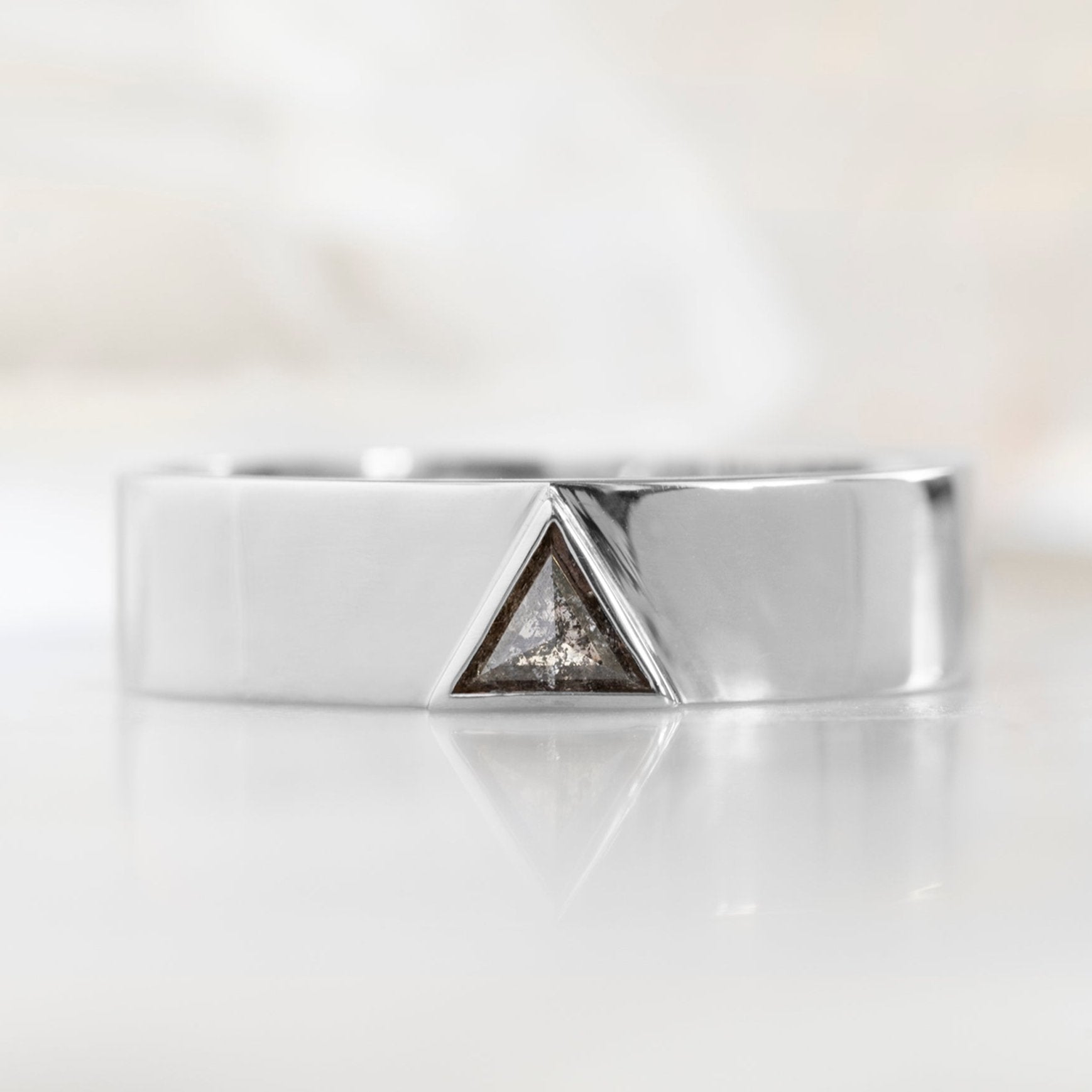 The Cigar Band with a Trillion Salt and Pepper Diamond | Yellow, Rose or White Gold