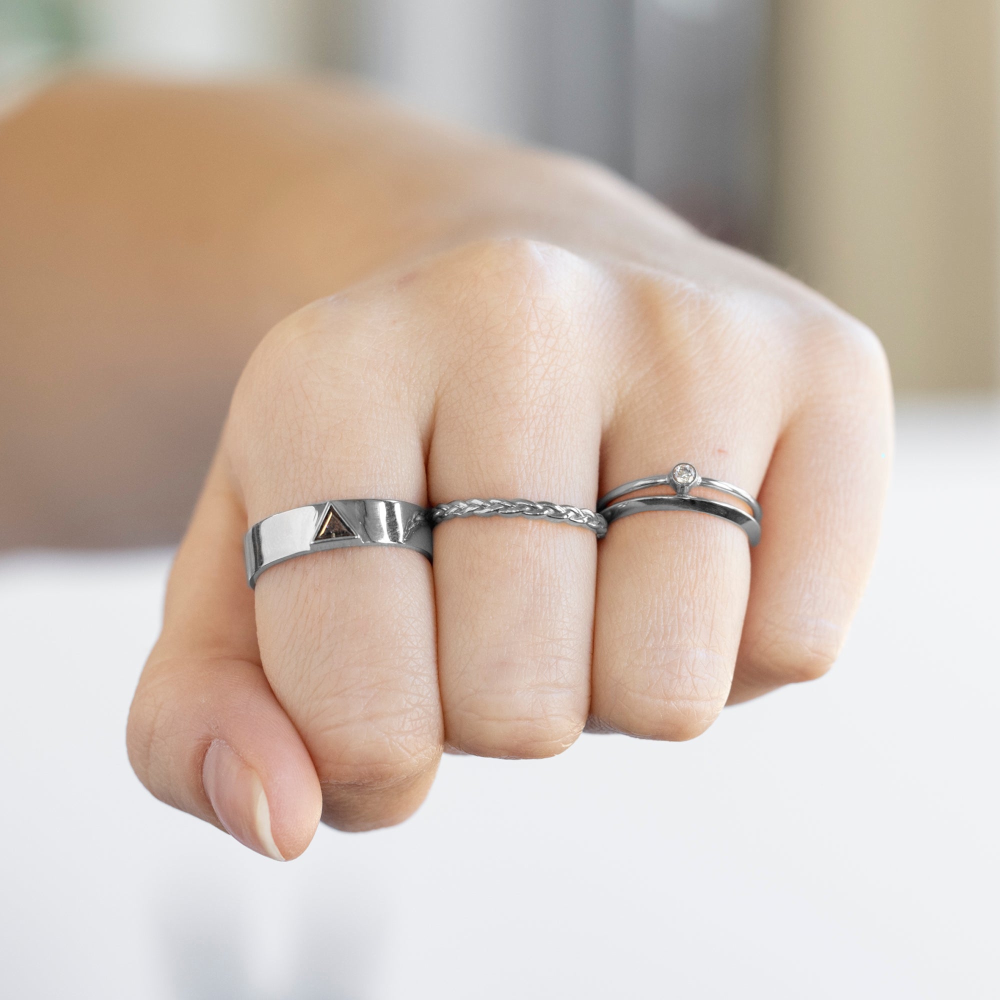 The Cigar Band with a Trillion Salt and Pepper Diamond | Yellow, Rose or White Gold