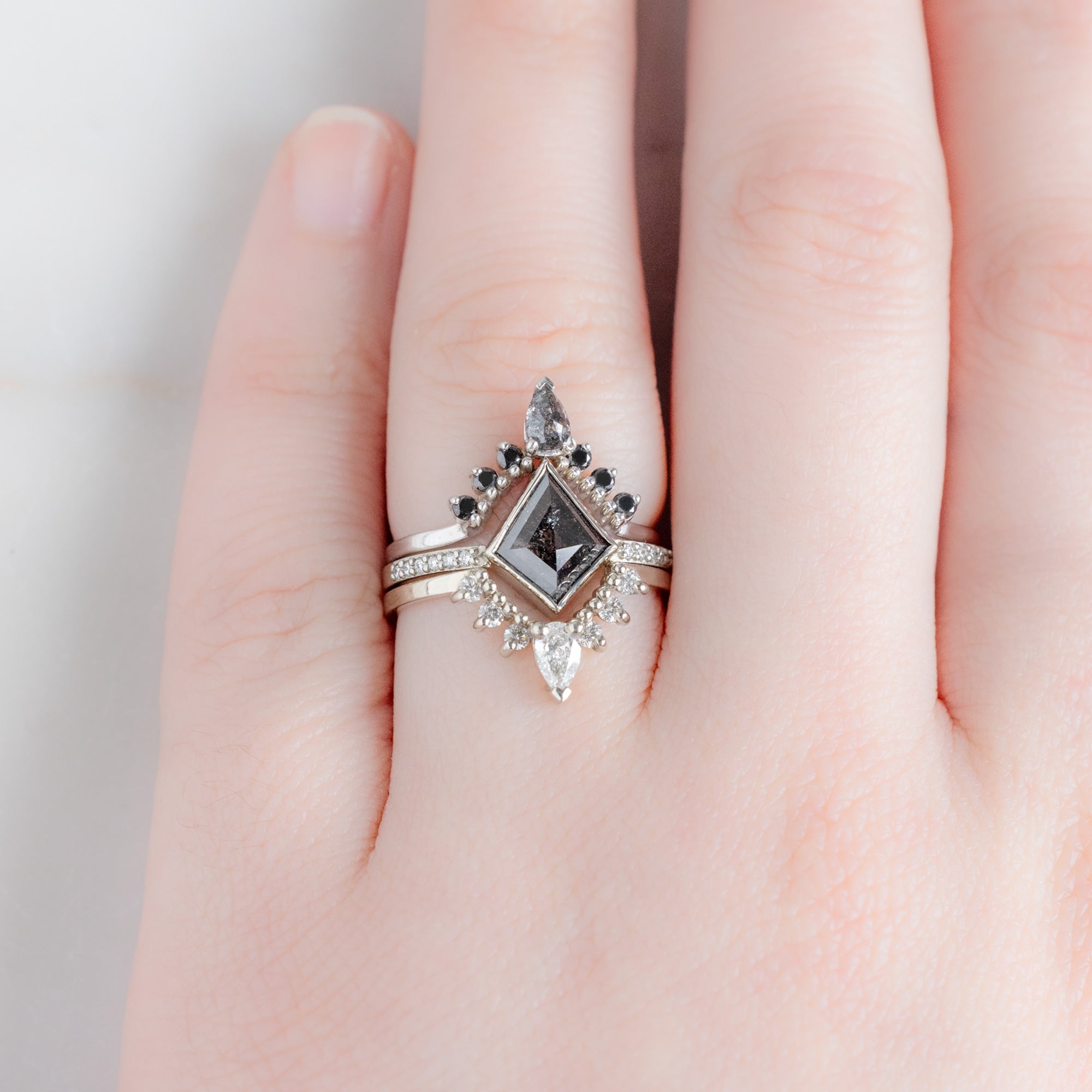 buy:pear-black-diamond-sunburst-stacking-band-14k-gold,the-willow-ring-1-19ct-kite-black-diamond-in-14k-white-gold,white-pear-diamond-sunburst-stacking-band-14k-gold