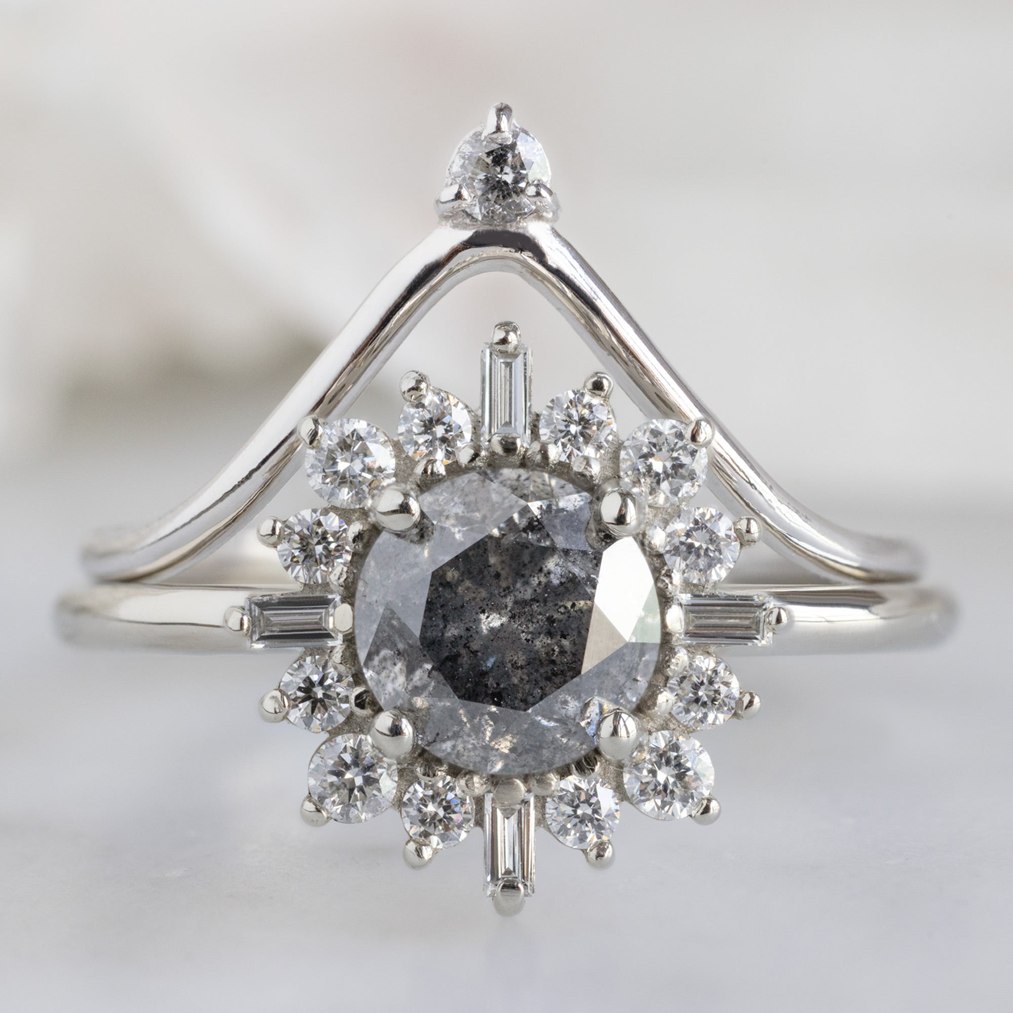 The Compass Ring | 0.96ct Round Salt and Pepper Diamond in 14K White Gold