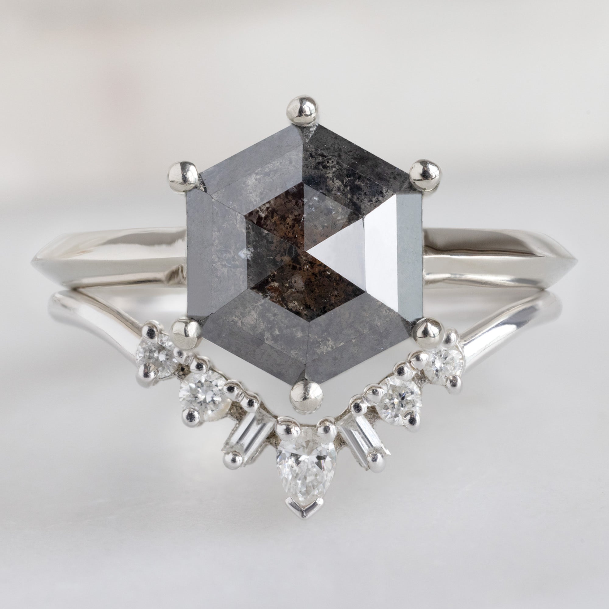 The Bryn Ring | 2.33ct Black Hexagon Diamond in 14K White Gold