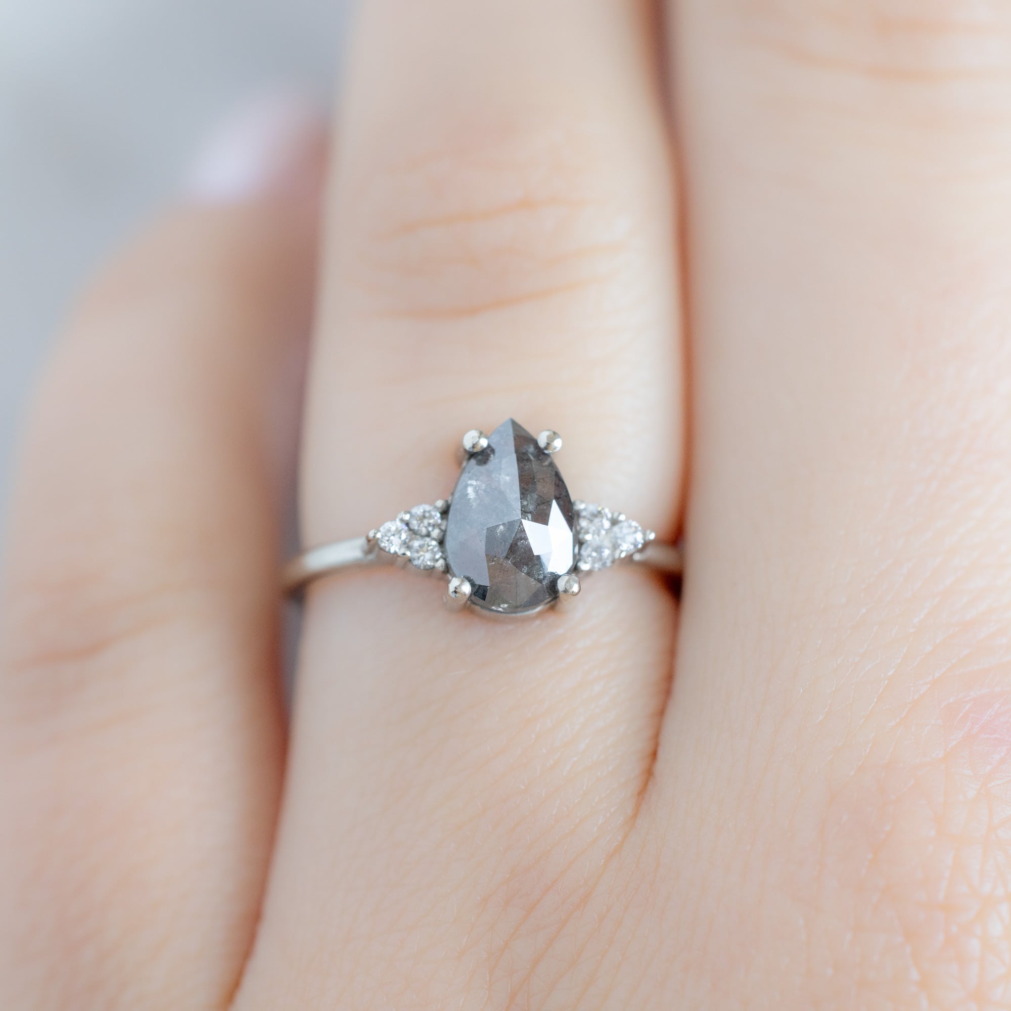 The Ivy Ring | Build Your Own Pear Salt and Pepper Diamond Engagement Ring