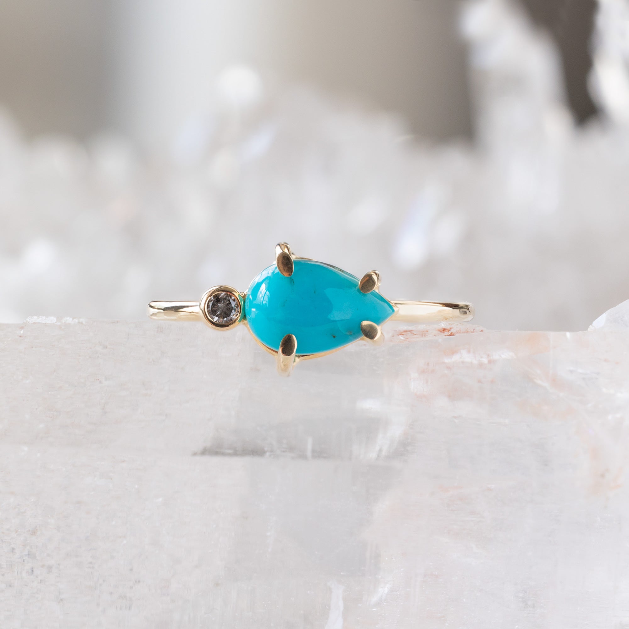 The Asymmetrical Turquoise + Diamond Ring | Yellow, Rose or Sterling Silver