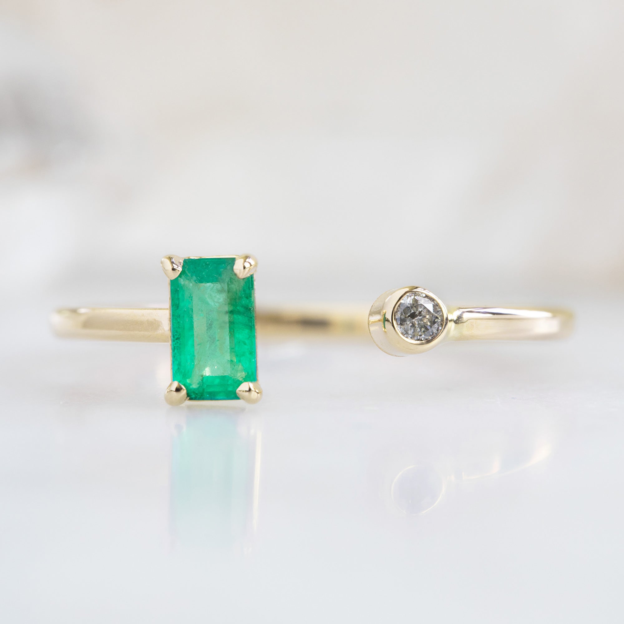 The Open Cuff Emerald + Diamond Ring | Yellow, Rose or White Gold