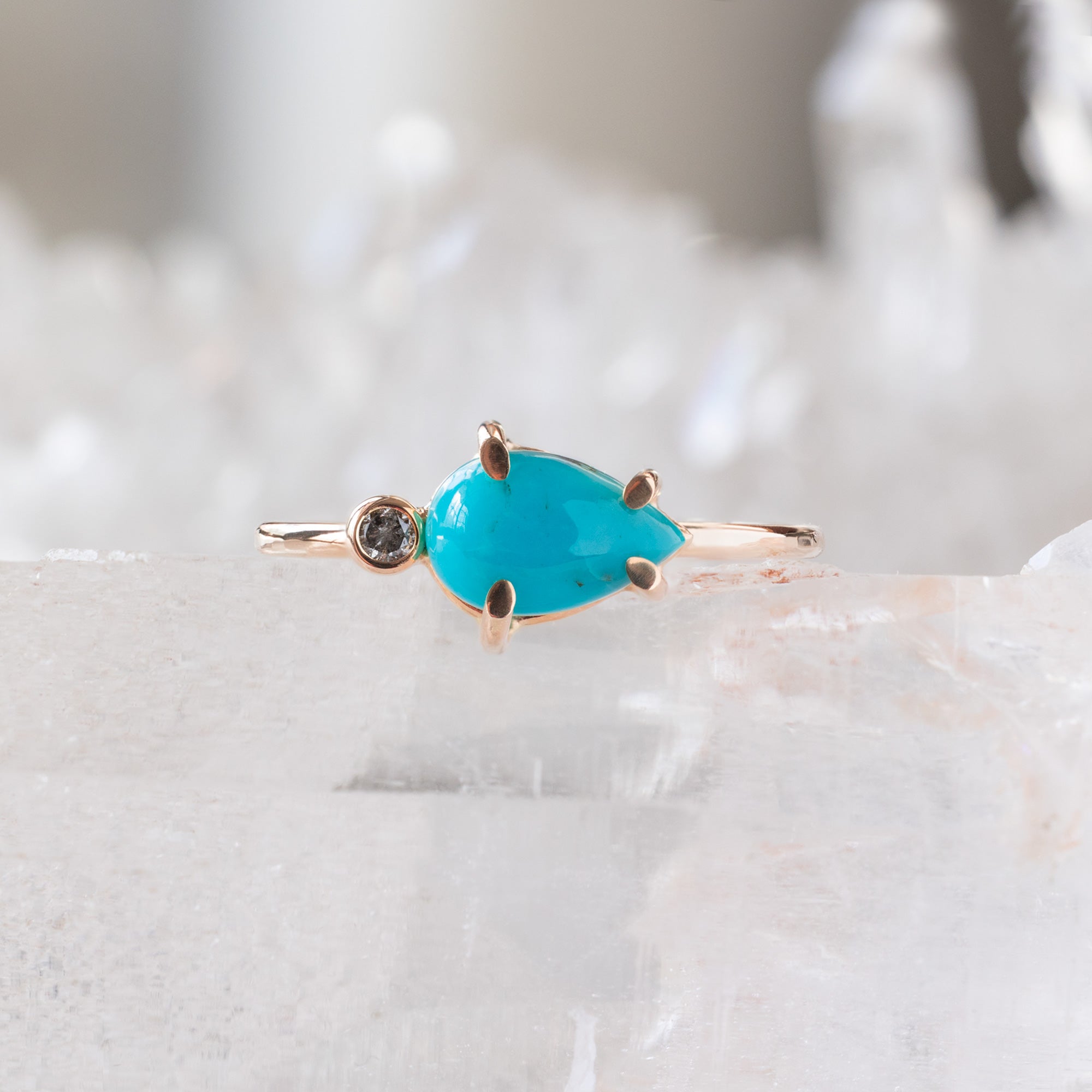 The Asymmetrical Turquoise + Diamond Ring | Yellow, Rose or Sterling Silver