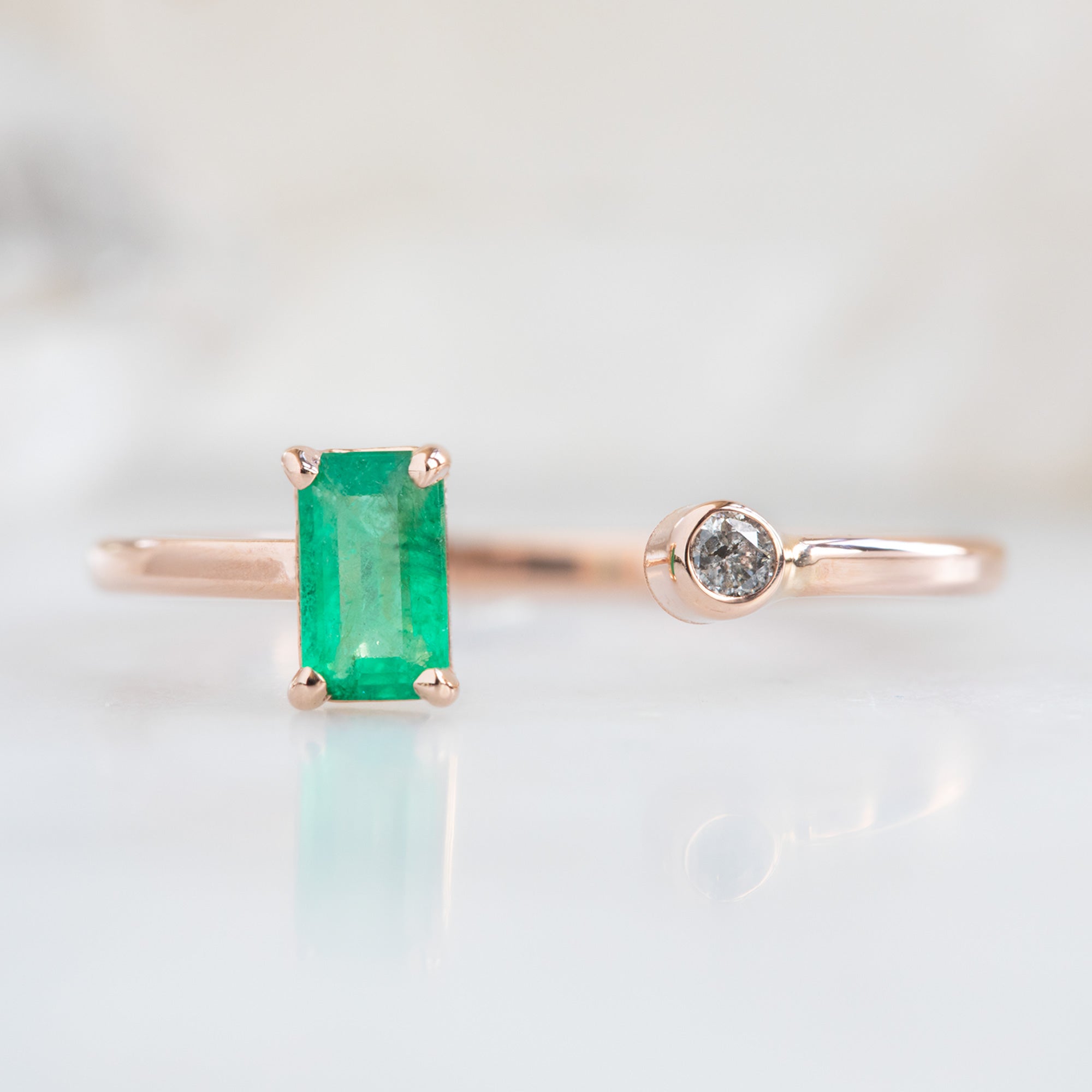 The Open Cuff Emerald + Diamond Ring | Yellow, Rose or White Gold
