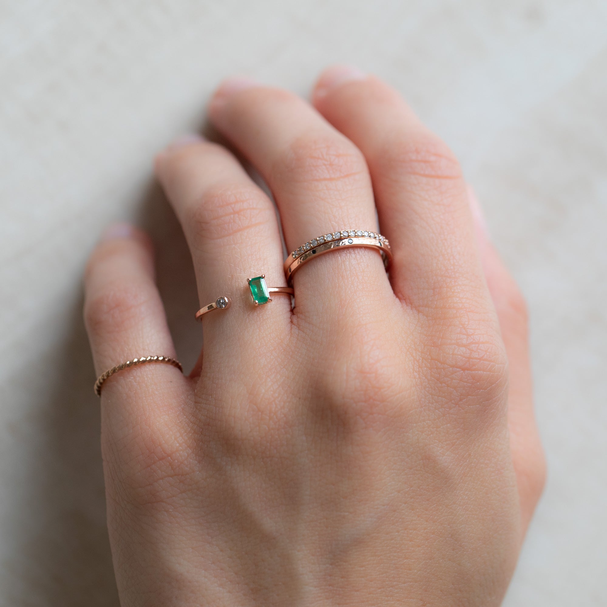 The Open Cuff Emerald + Diamond Ring | Yellow, Rose or White Gold