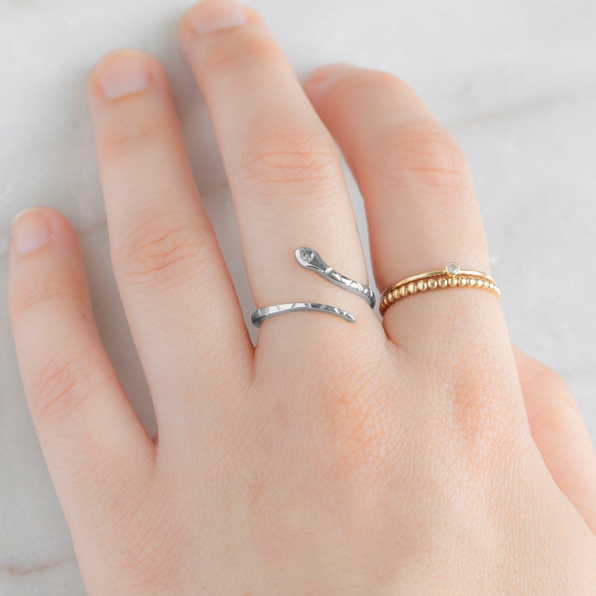 The Salt and Pepper Diamond Serpent Ring | Yellow, Rose or White Gold