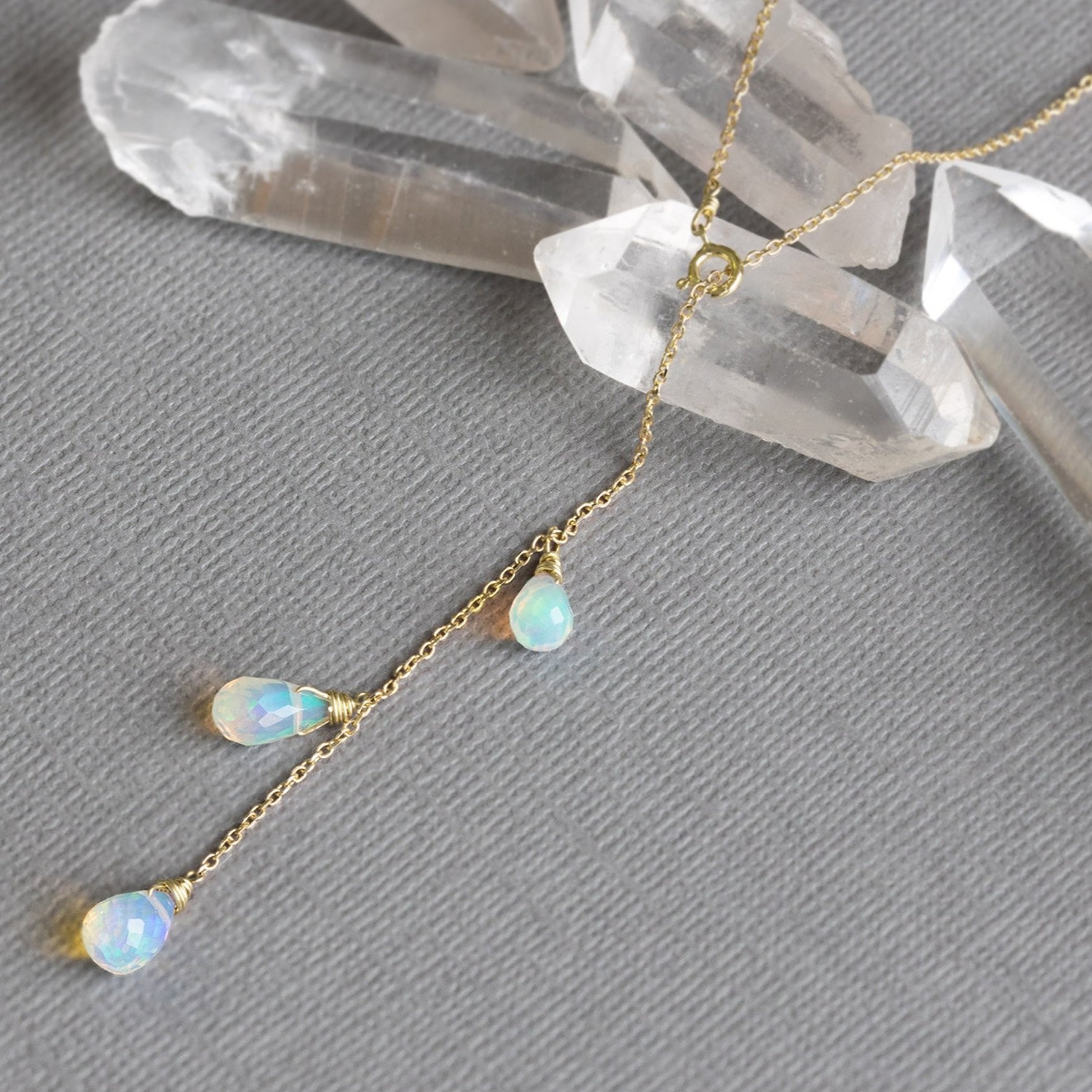 The Opal Cascade Lariat Necklace | Yellow or Rose Gold
