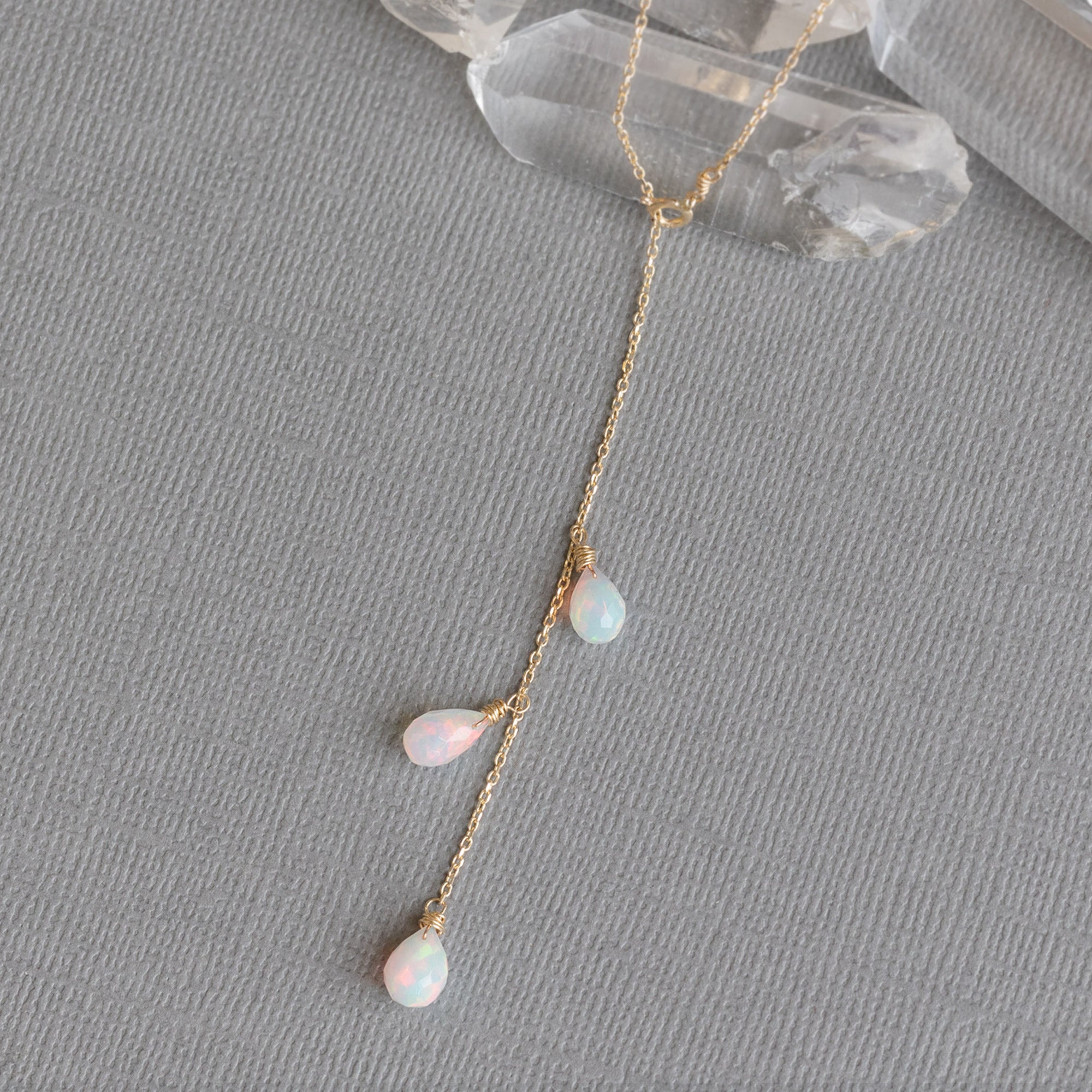 The Opal Cascade Lariat Necklace | Yellow or Rose Gold