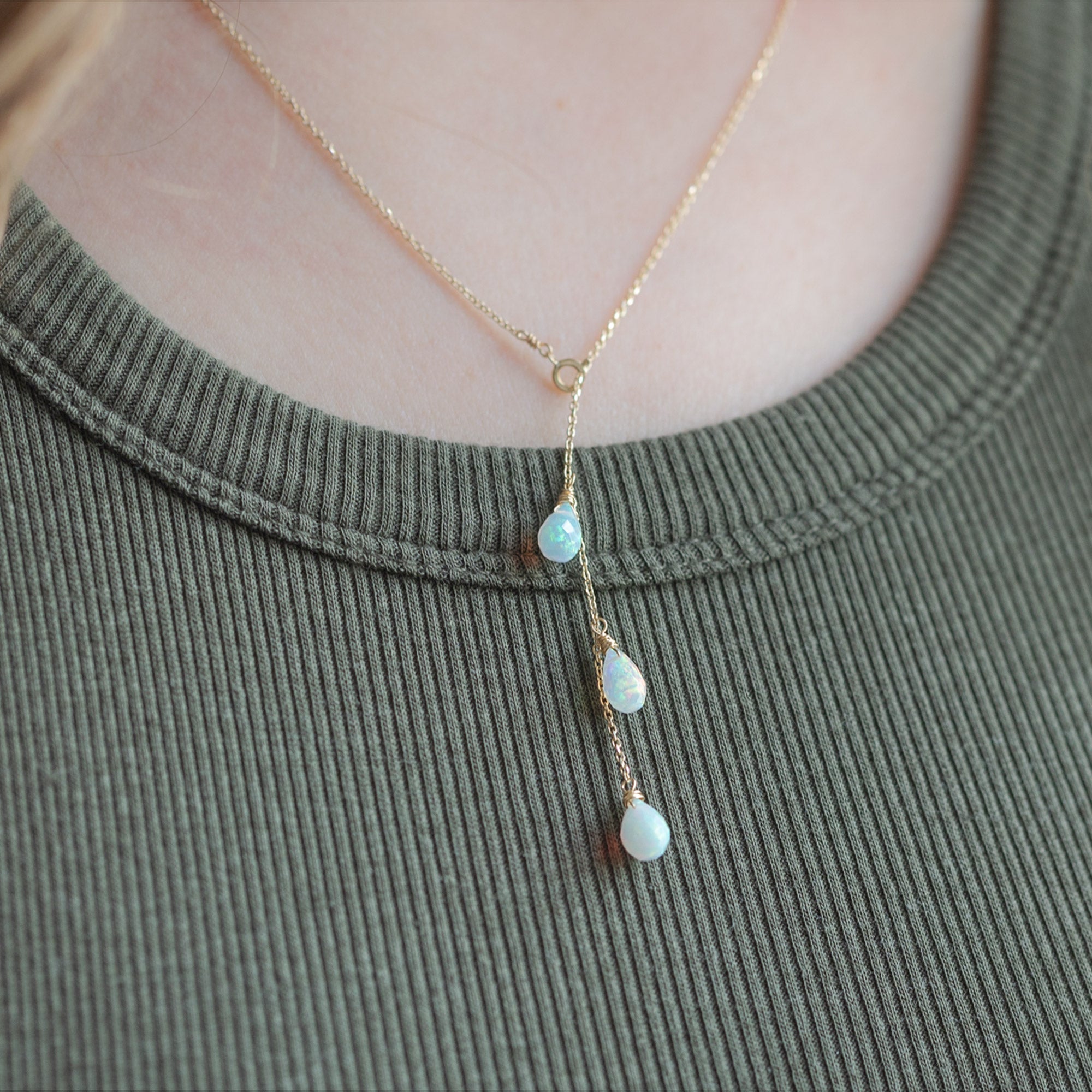 The Opal Cascade Lariat Necklace | Yellow or Rose Gold