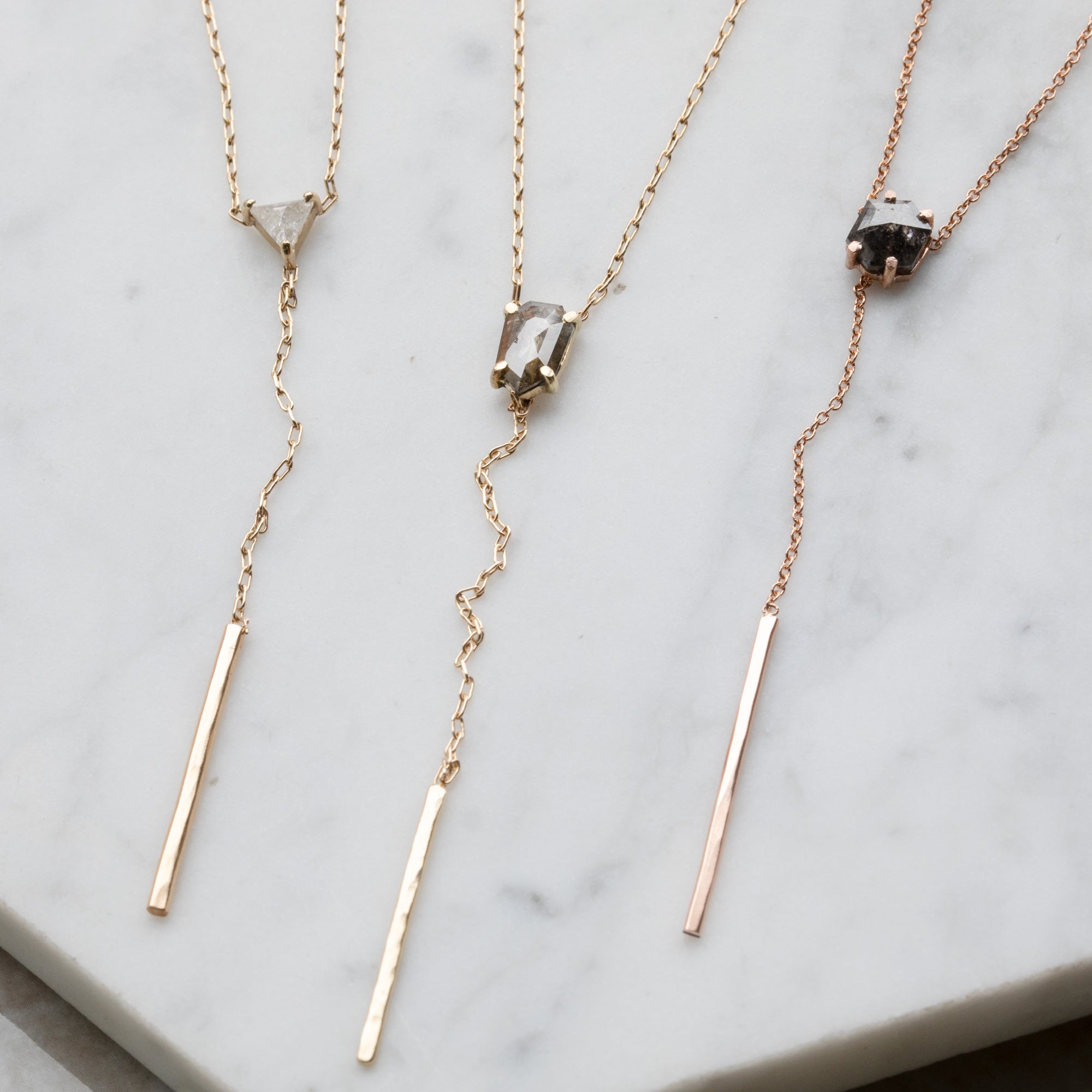 One of a Kind Diamond Lariat Necklace | Choose Your Stone