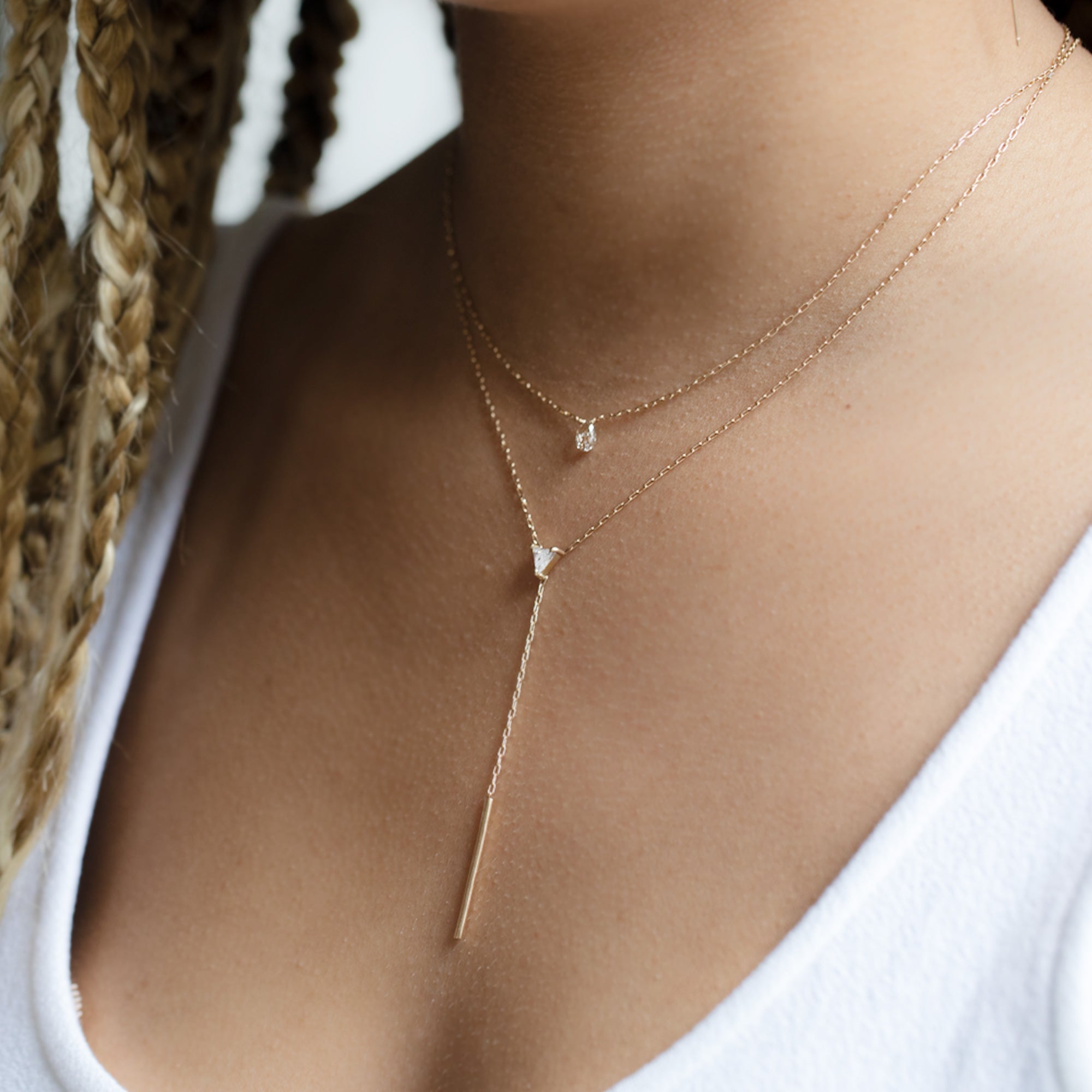 One of a Kind Diamond Lariat Necklace | Choose Your Stone