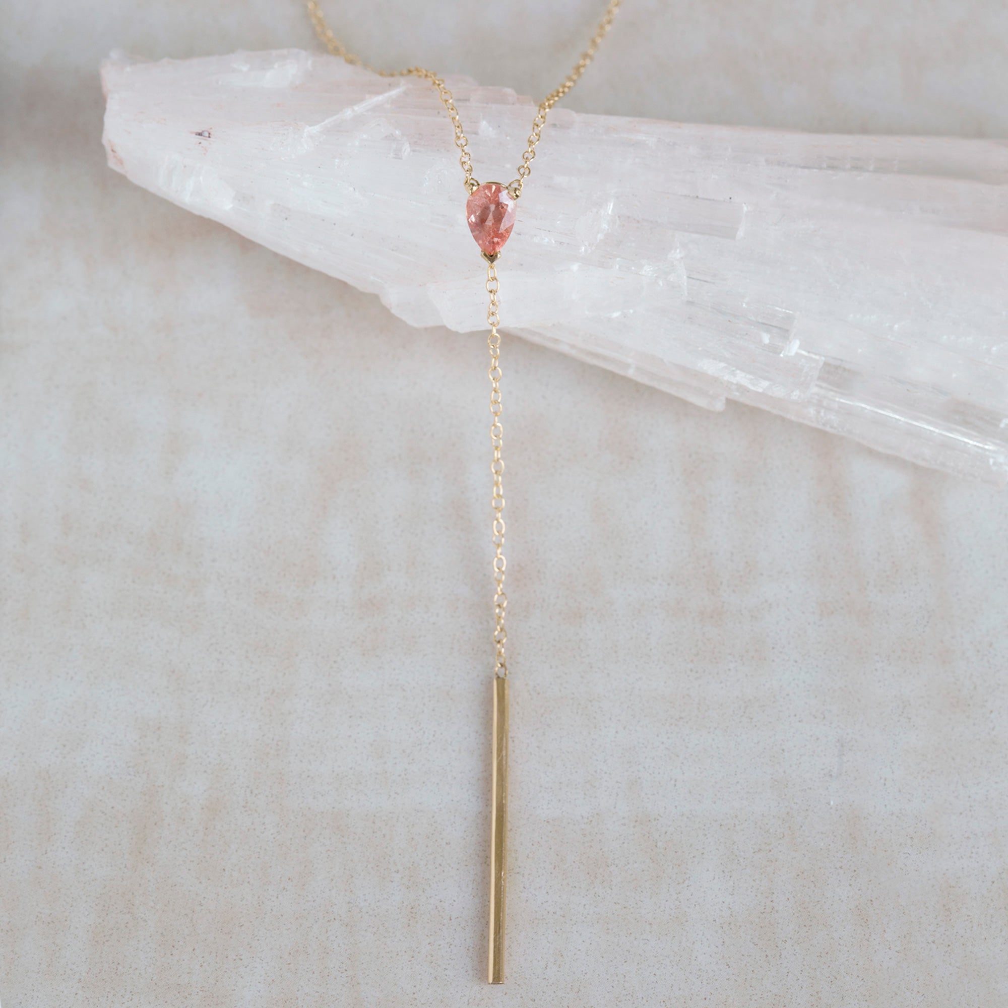 The Sunstone Gemstone Lariat Necklace | Yellow, Rose or White Gold