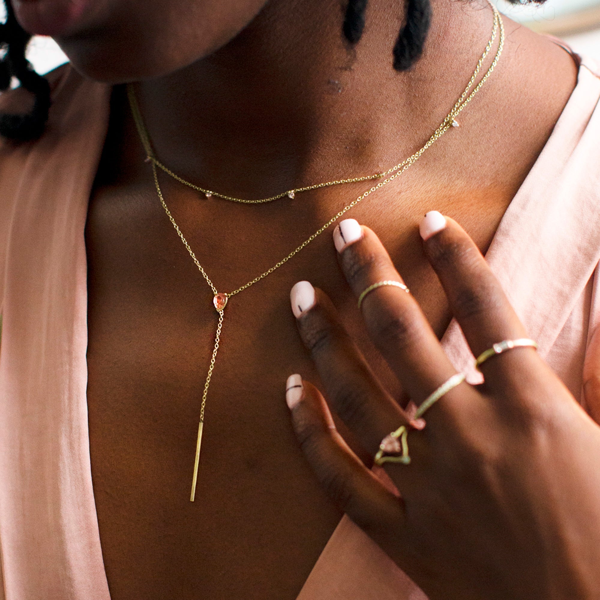 The Sunstone Gemstone Lariat Necklace | Yellow, Rose or White Gold