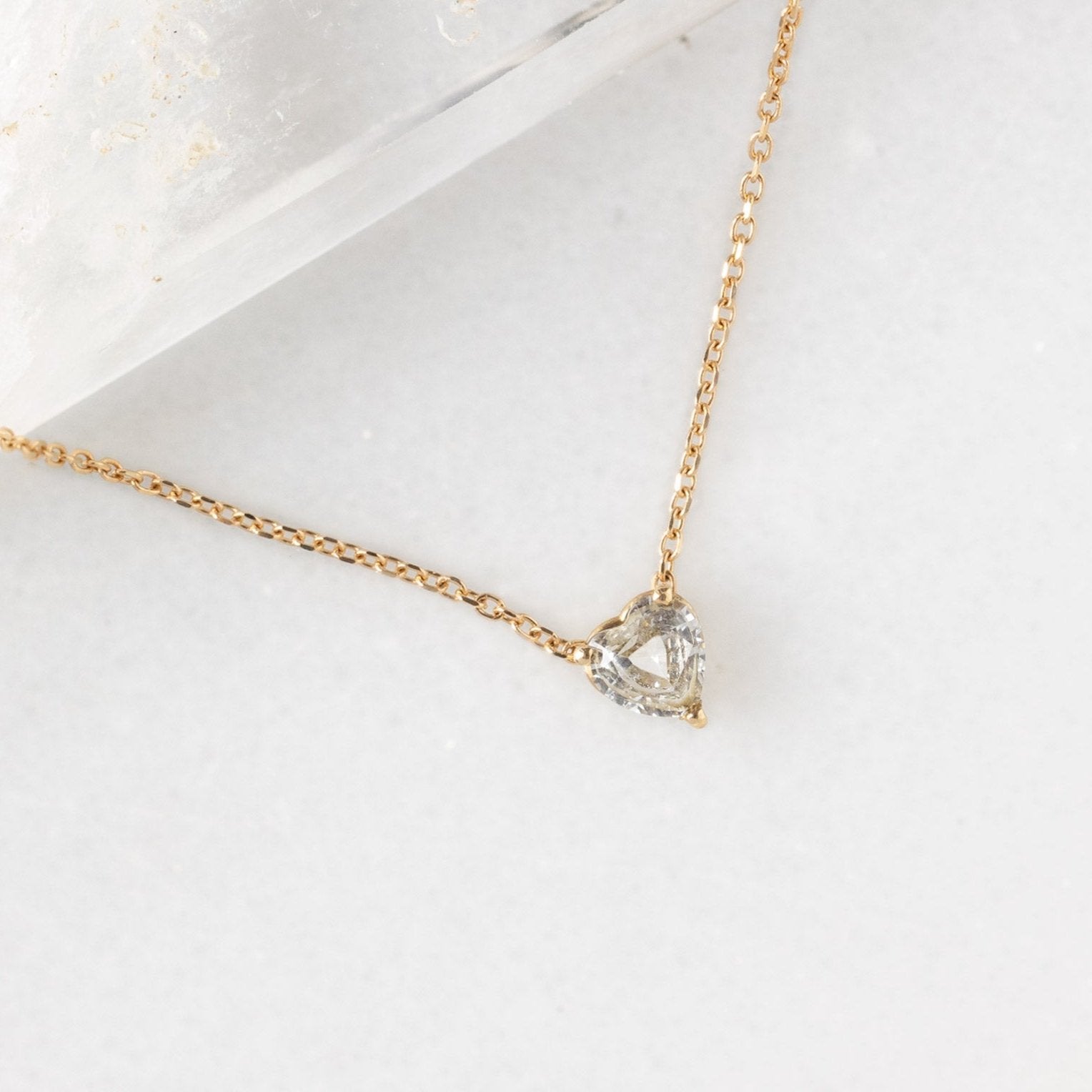 The White Sapphire Gemstone Heart Necklace | Yellow, Rose or White Gold