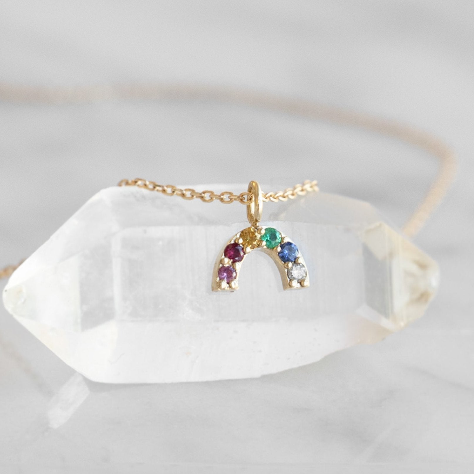 The Rainbow Sapphire Charm Necklace | Yellow, Rose or White Gold