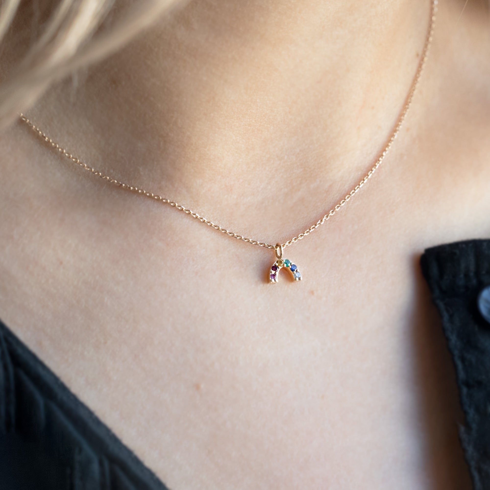 The Rainbow Sapphire Charm Necklace | Yellow, Rose or White Gold