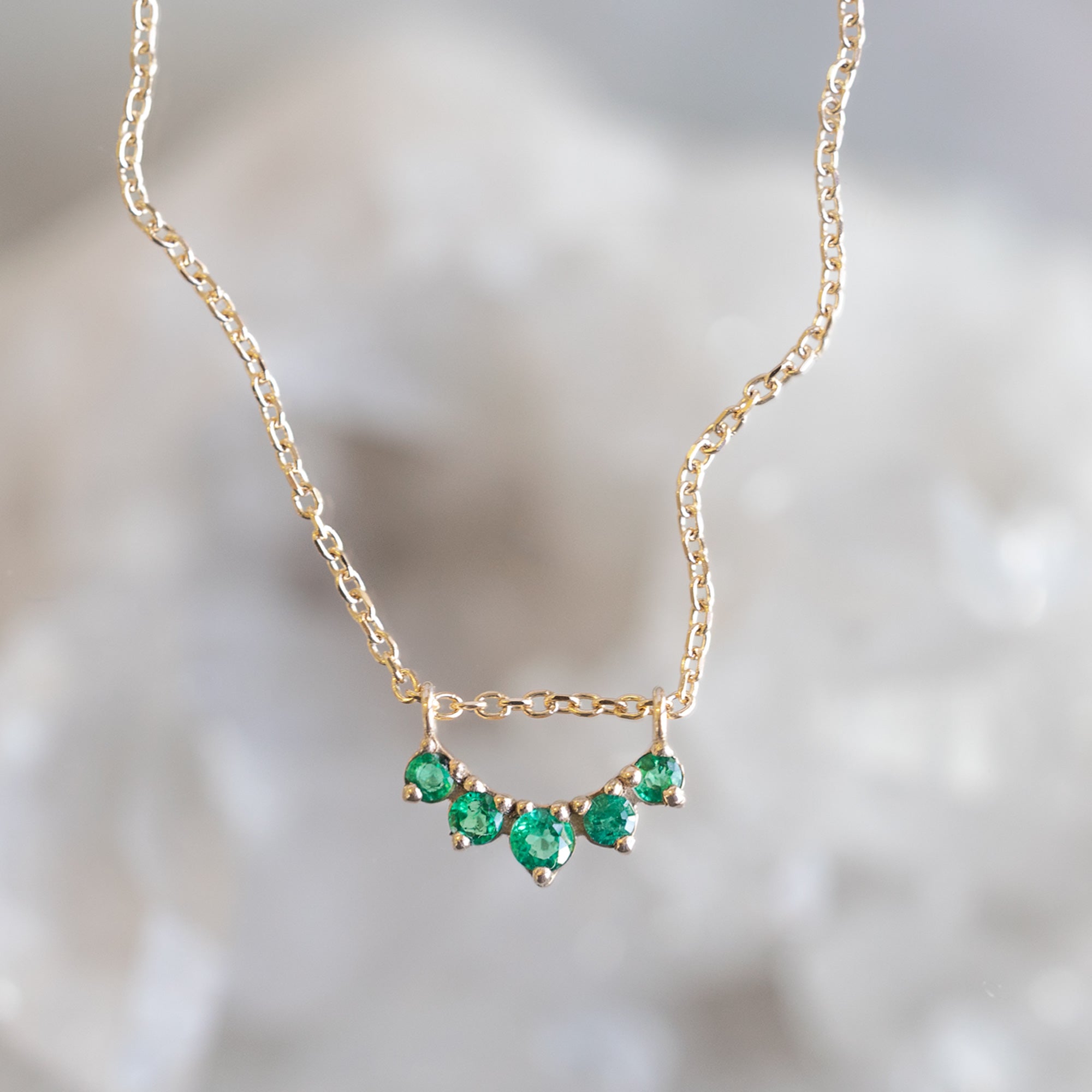 Emerald Gemstone Sunburst Necklace | Yellow, Rose or White Gold