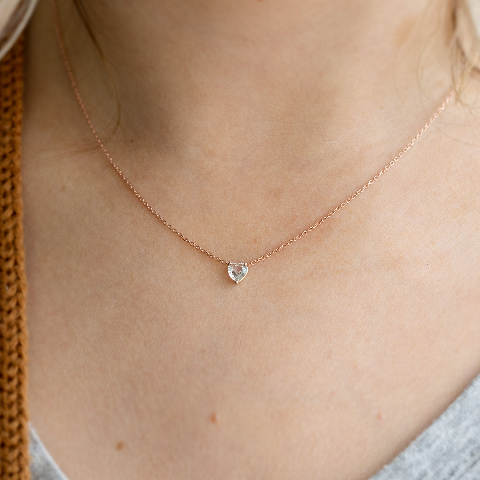 The White Sapphire Gemstone Heart Necklace | Yellow, Rose or White Gold