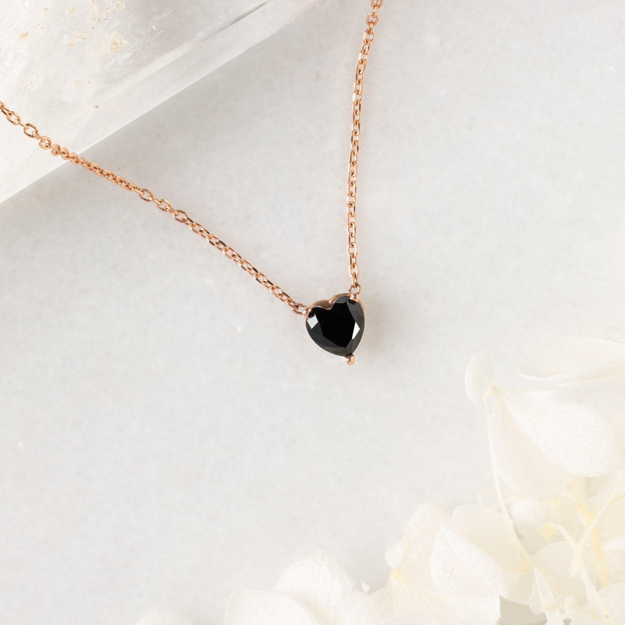 The Black Onyx Gemstone Heart Necklace | Yellow, Rose or White Gold