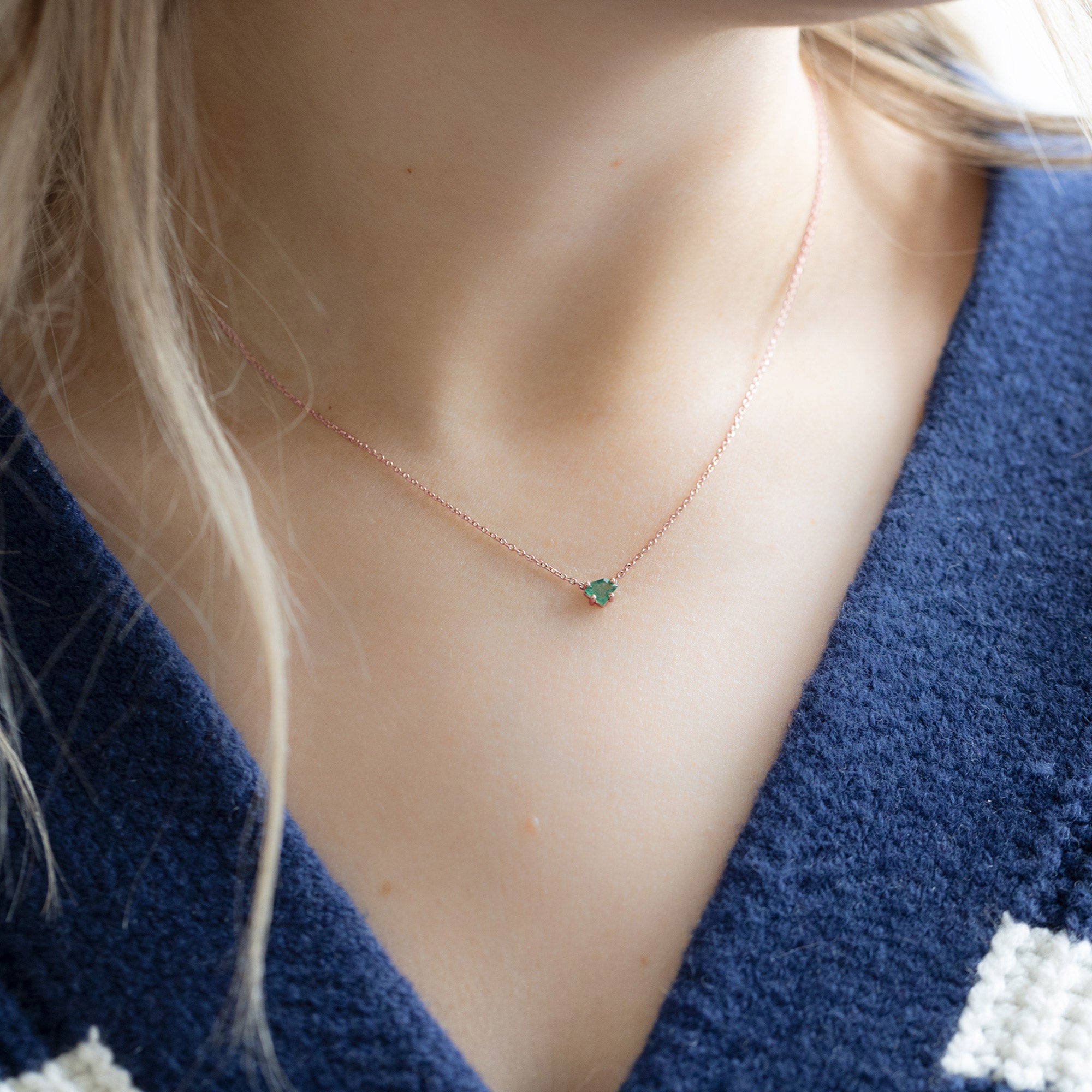 The Geometric Emerald Necklace | Yellow, Rose or White Gold