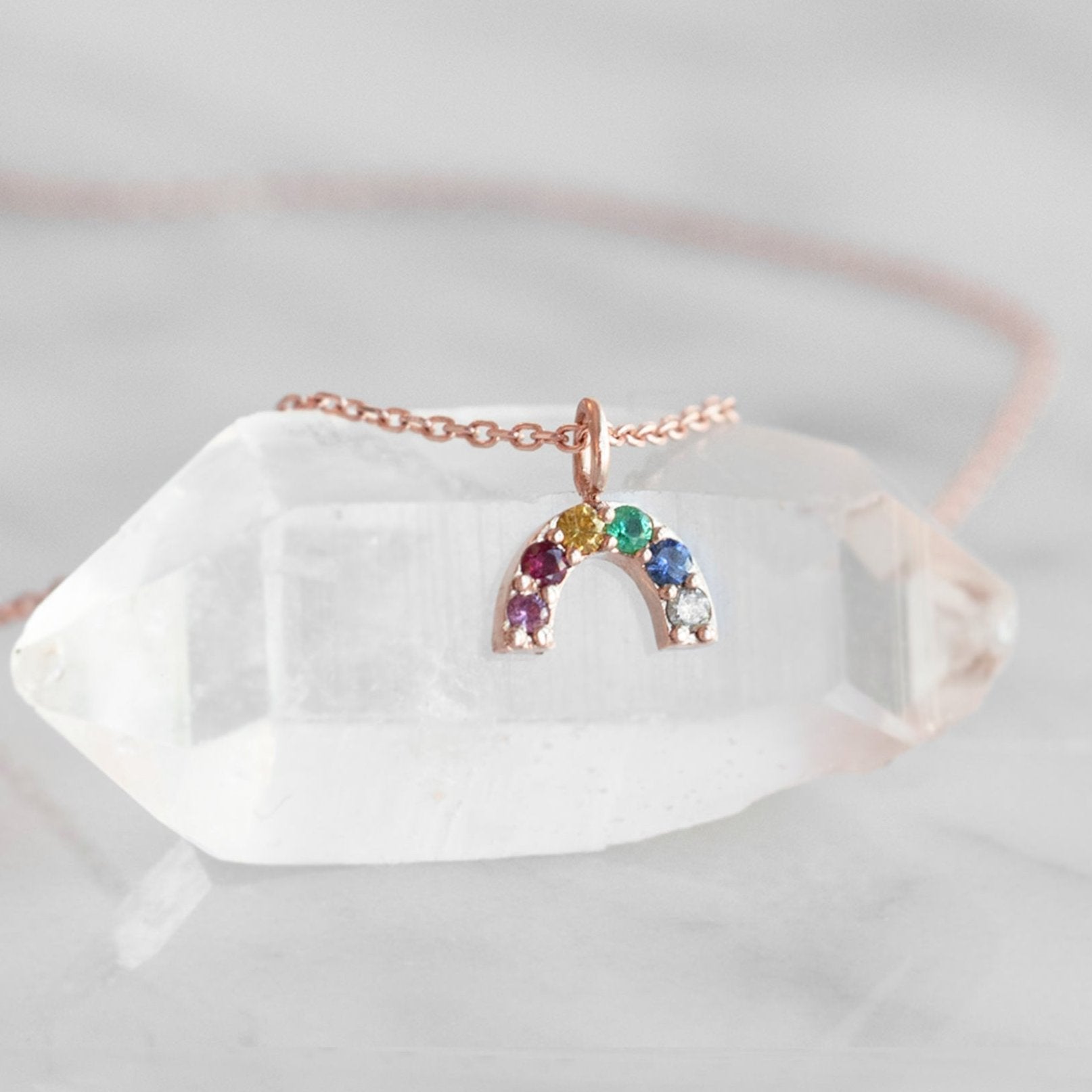 The Rainbow Sapphire Charm Necklace | Yellow, Rose or White Gold