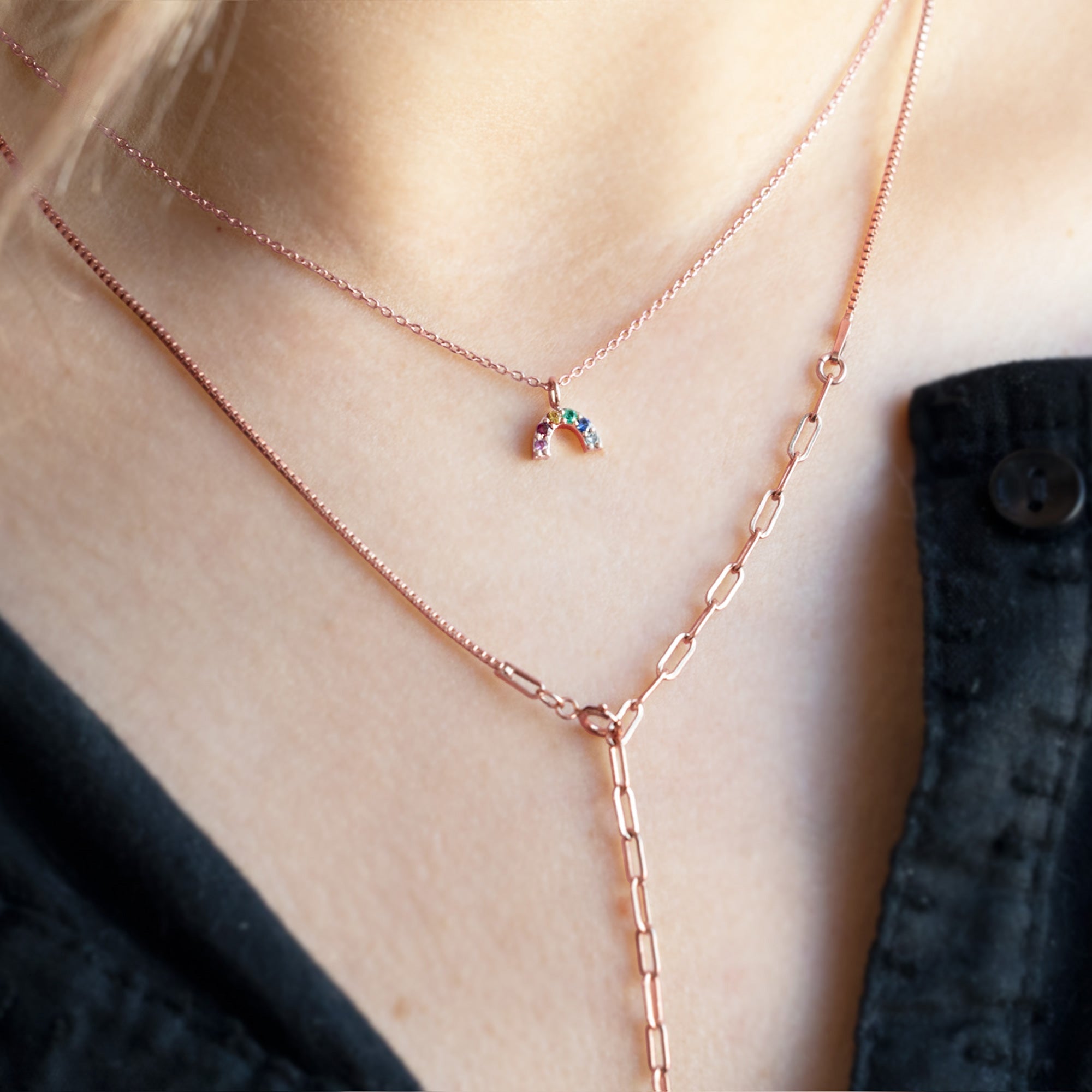 The Rainbow Sapphire Charm Necklace | Yellow, Rose or White Gold