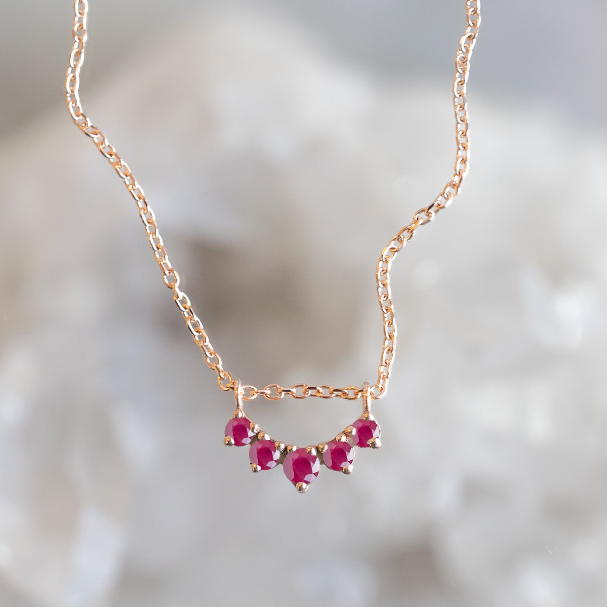 Ruby Gemstone Sunburst Necklace | Yellow, Rose or White Gold