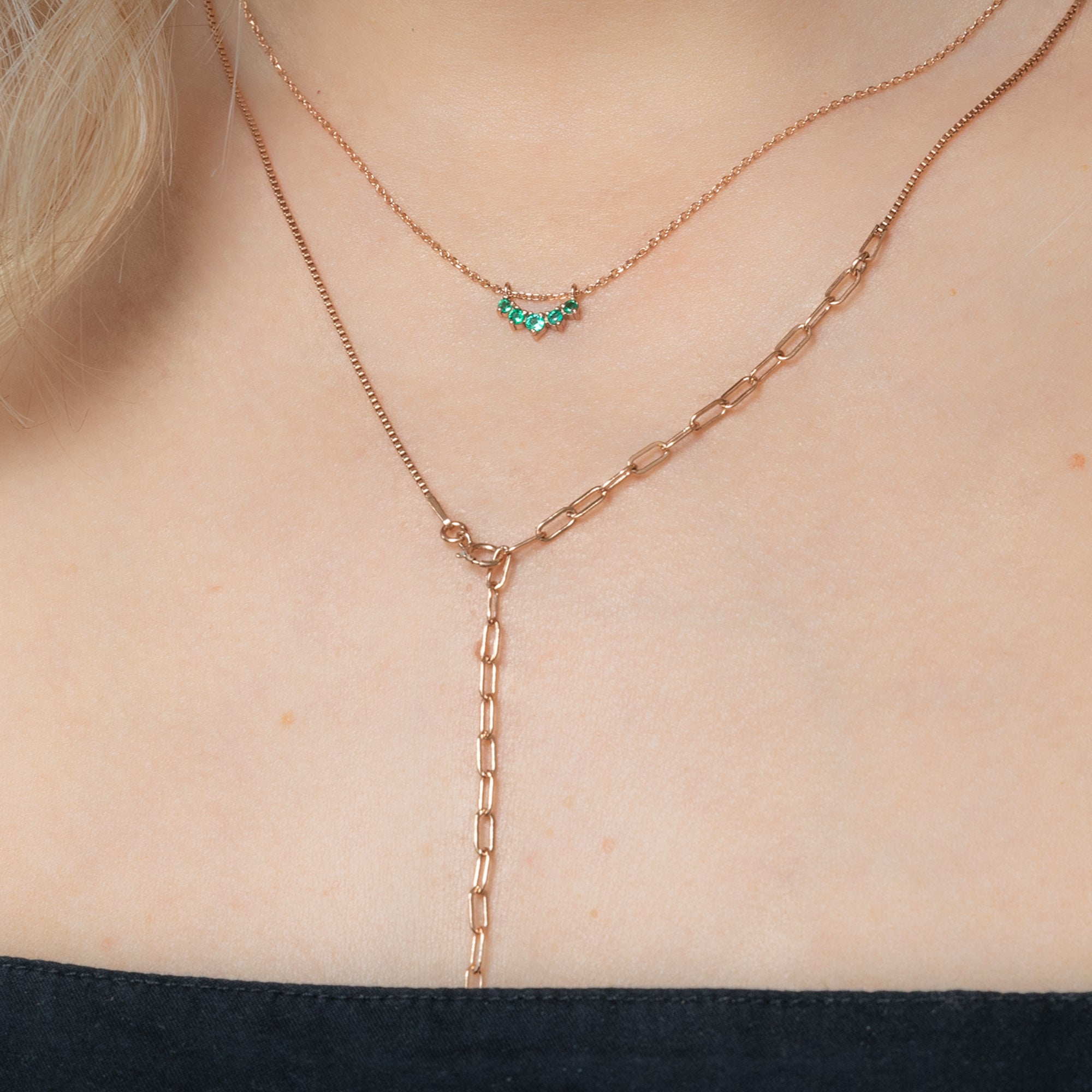 buy:custom-emerald-gemstone-sunburst-necklace-10k-rose-gold,the-4-in-1-cable-chain-necklace-14k-yellow-gold