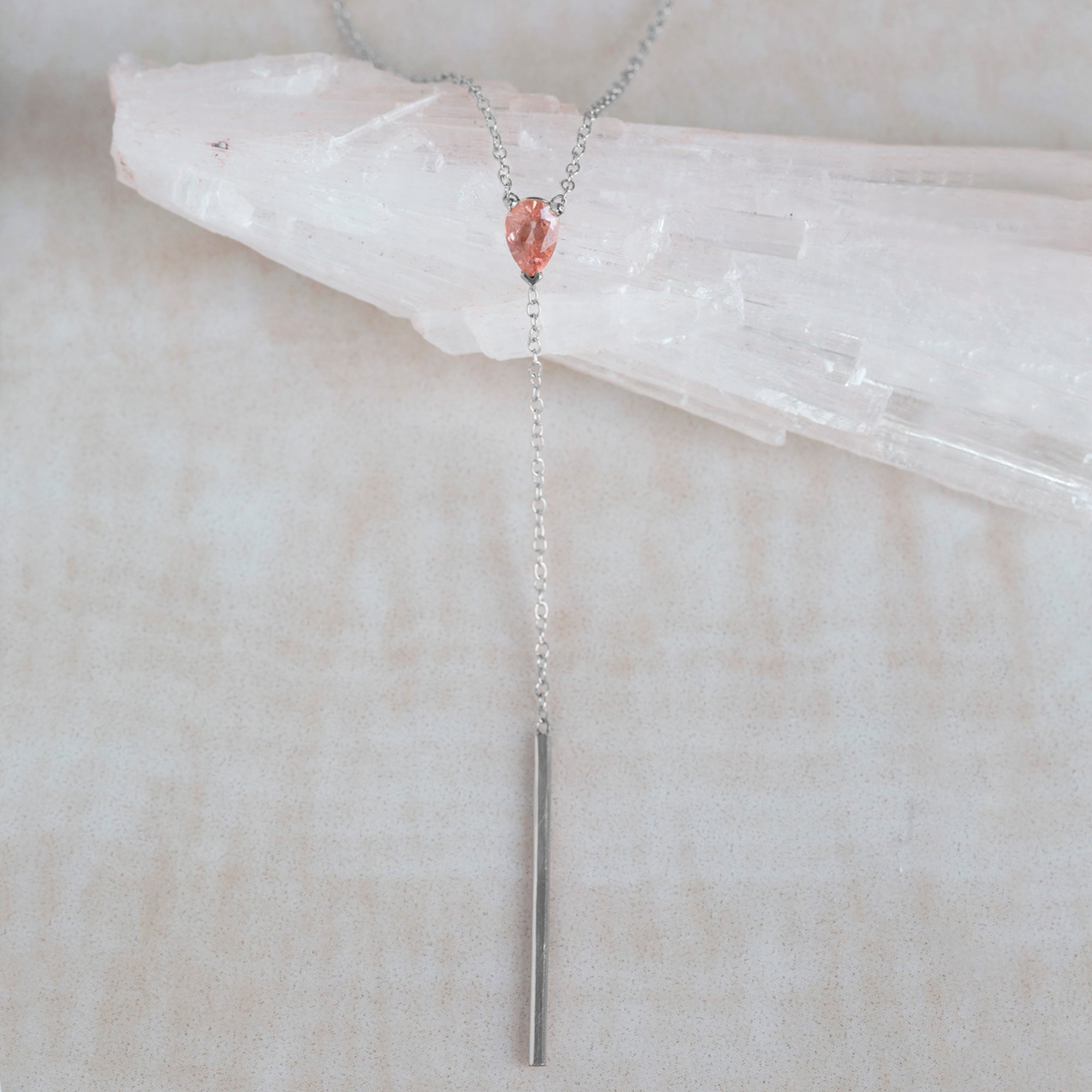 The Sunstone Gemstone Lariat Necklace | Yellow, Rose or White Gold