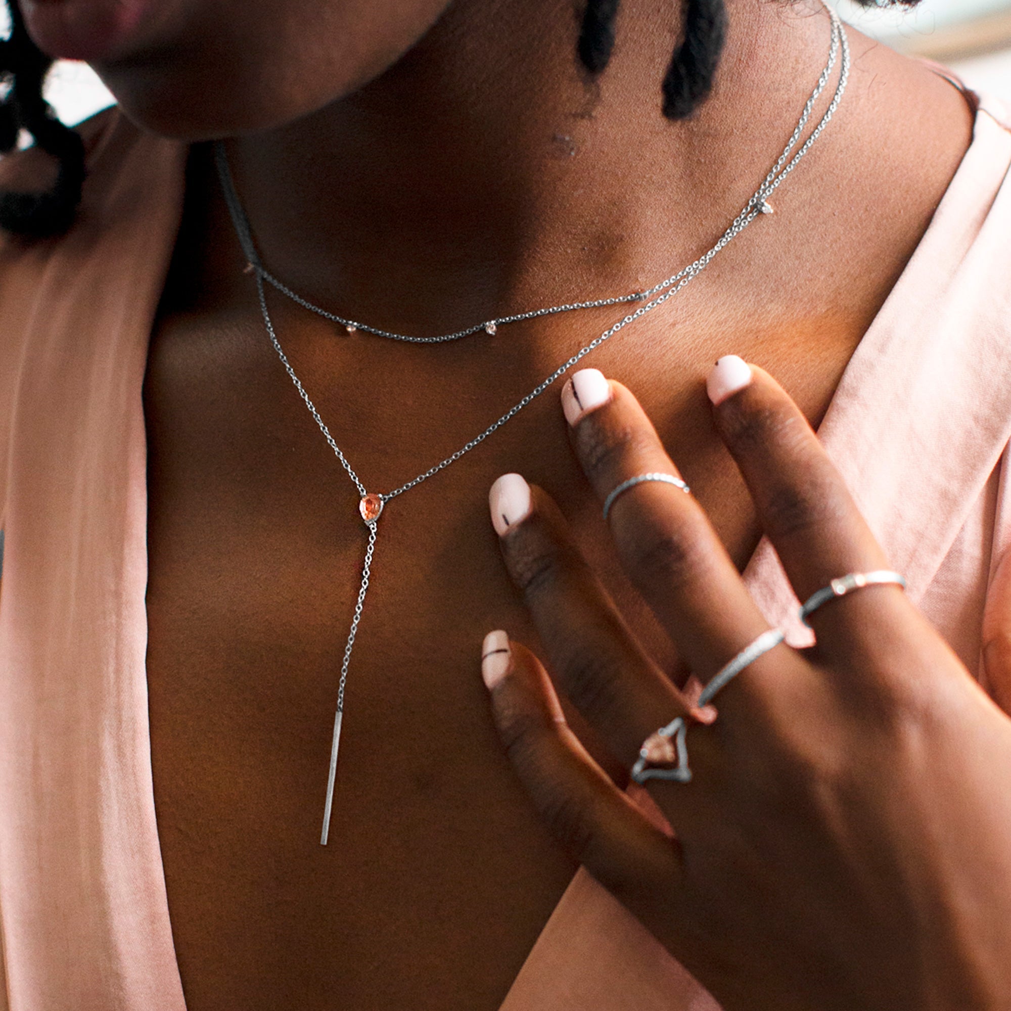The Sunstone Gemstone Lariat Necklace | Yellow, Rose or White Gold