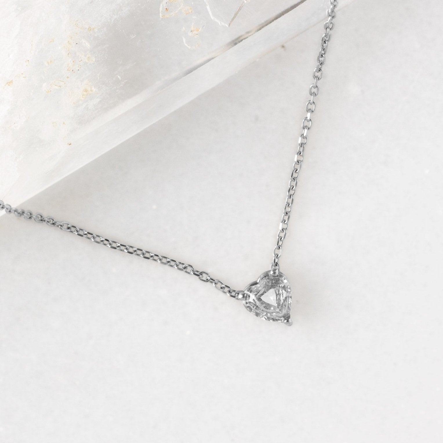 The White Sapphire Gemstone Heart Necklace | Yellow, Rose or White Gold